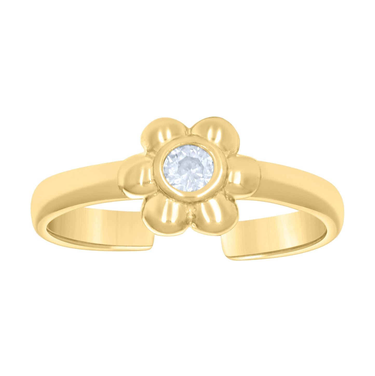 10K Yellow Gold Womens Cubic-Zirconia Flower Toe Ring