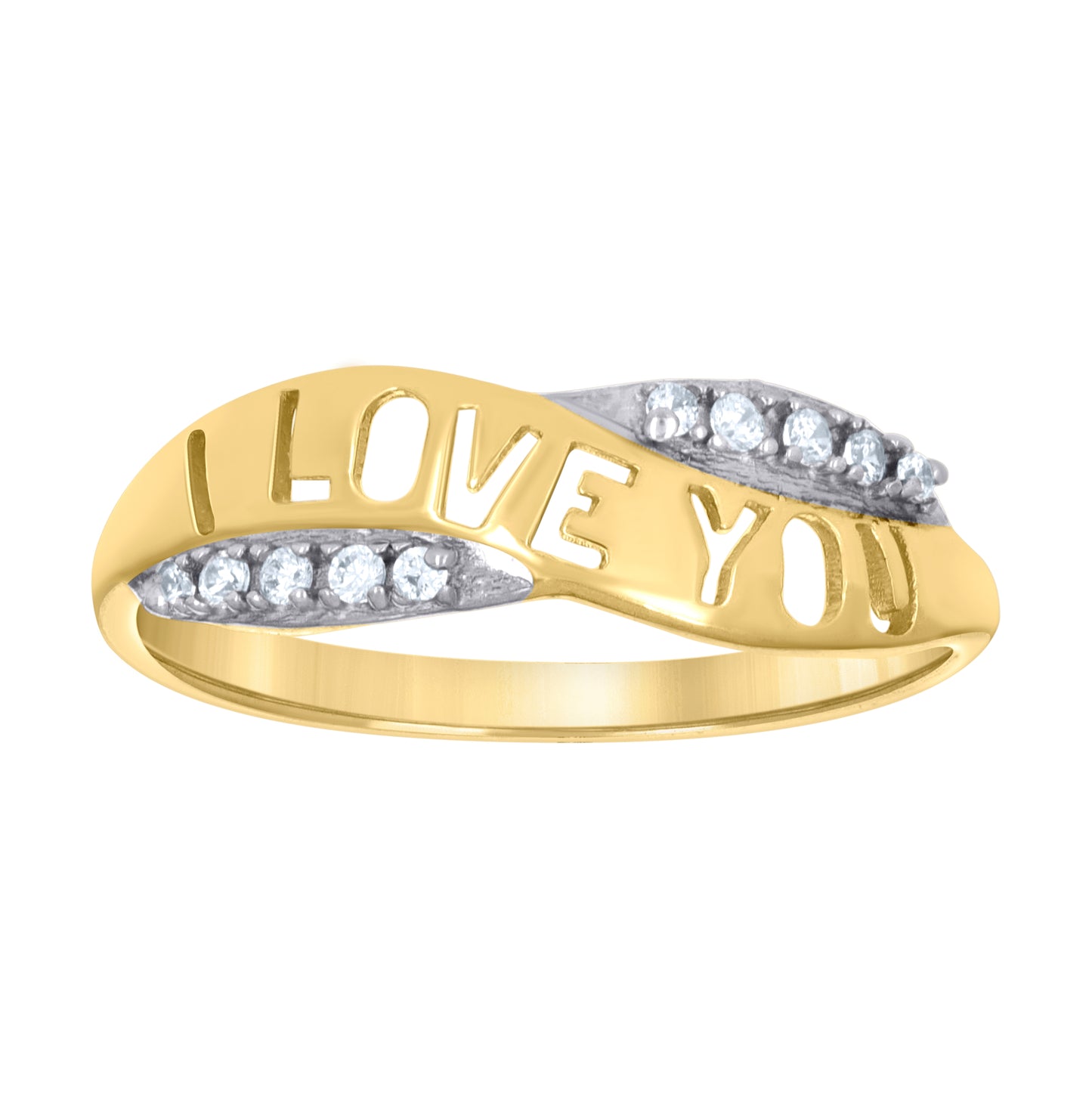10K Two-tone Gold Womens Cubic-Zirconia I Love You Ring