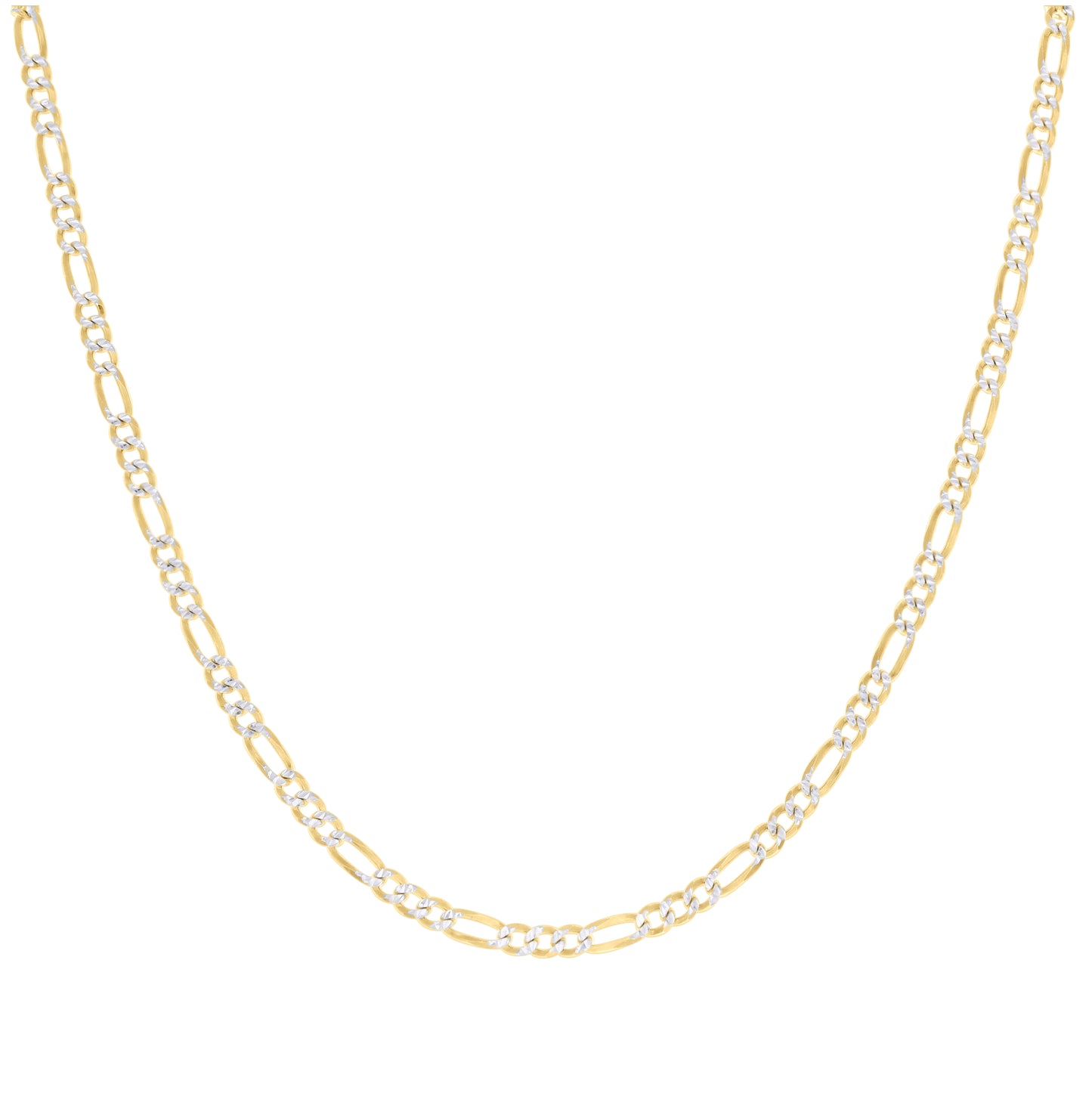 Sterling Silver Two Tone Pave Super Flat Figaro Chain