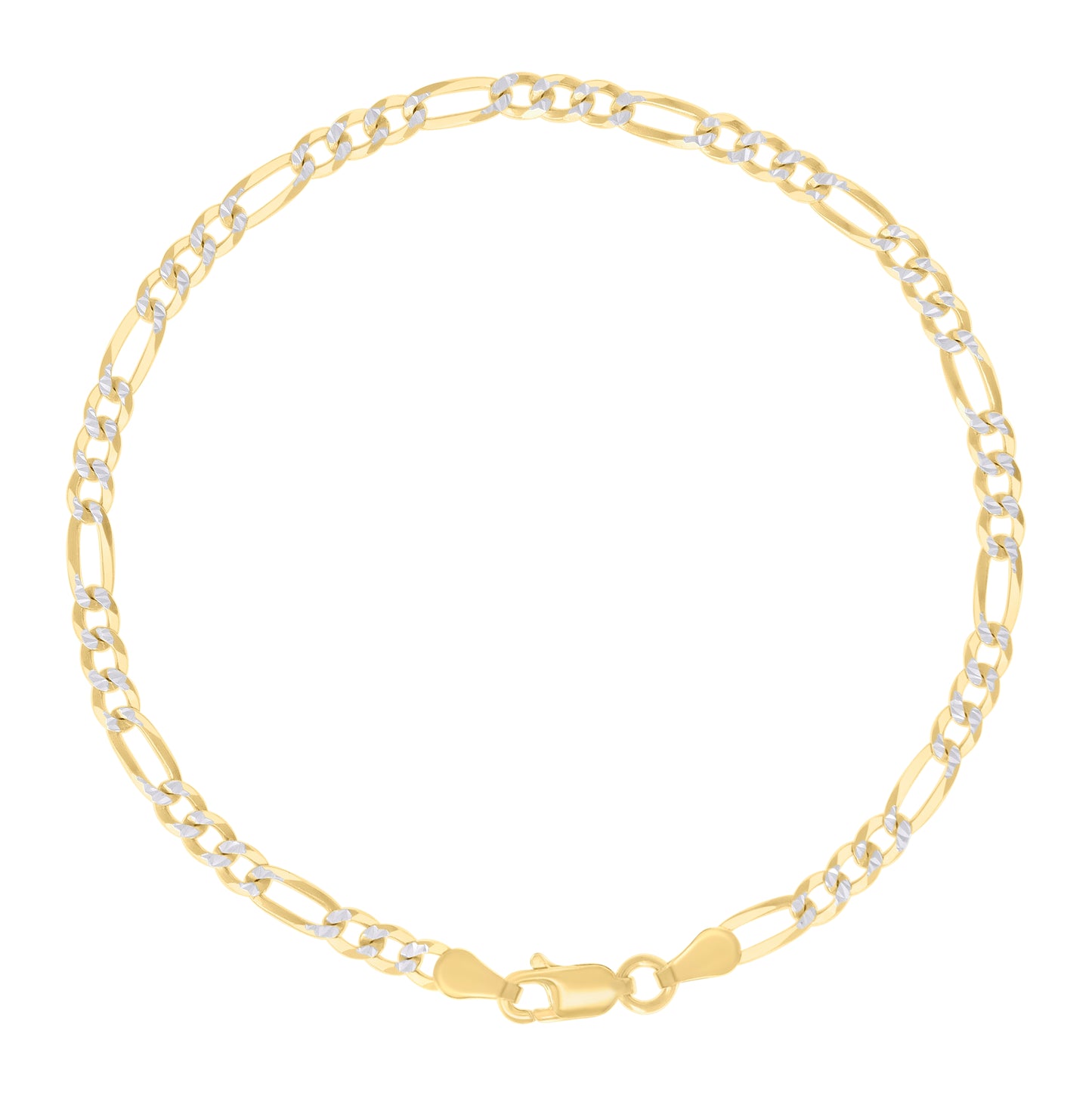 Sterling Silver Two Tone Pave Super Flat Figaro Chain