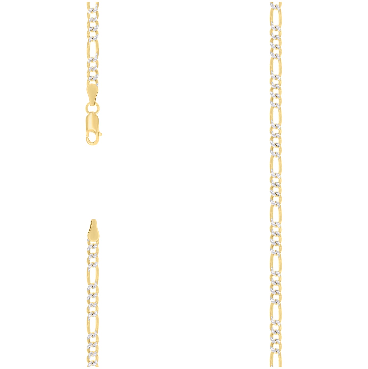 Sterling Silver Two Tone Pave Super Flat Figaro Chain