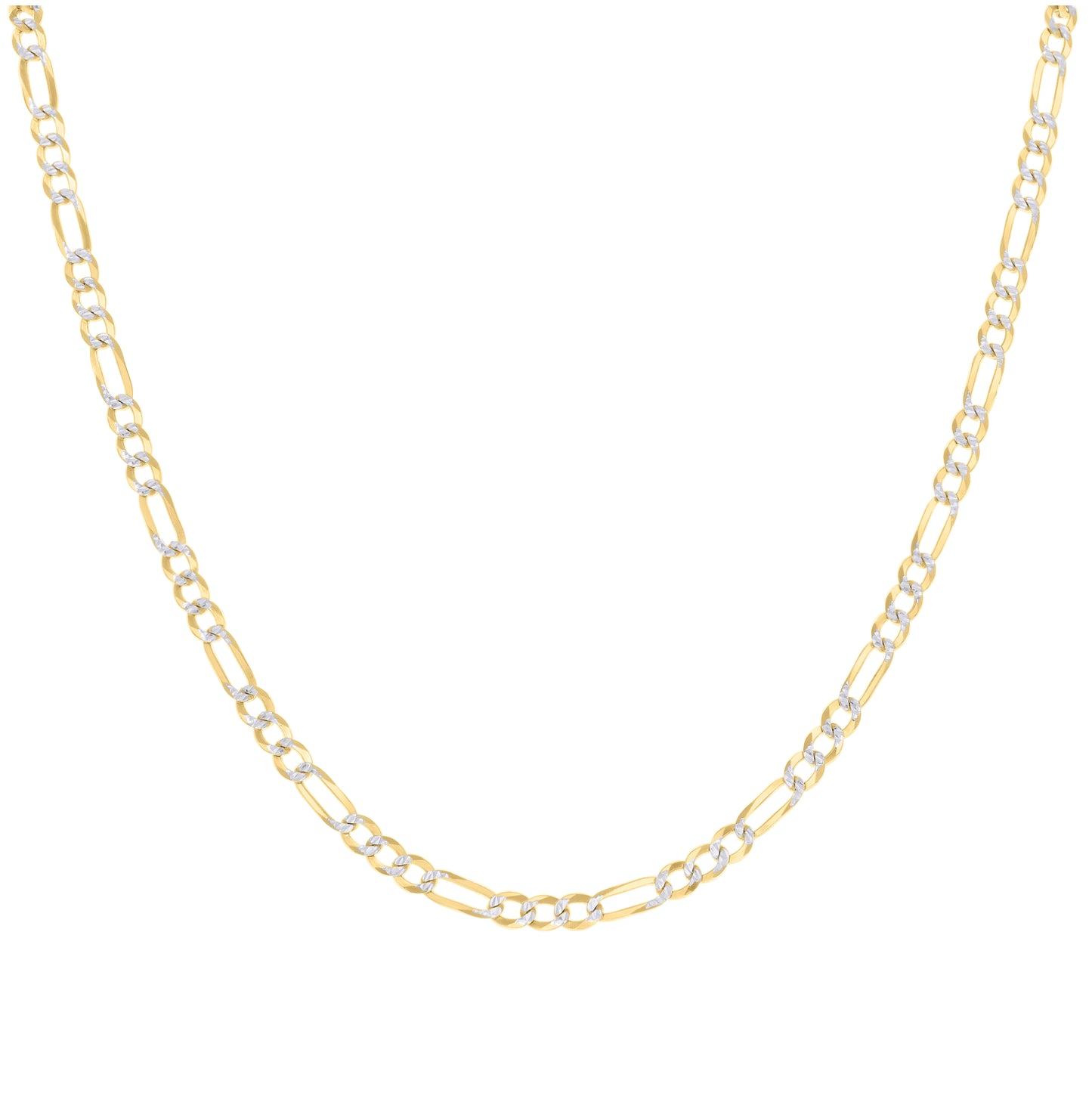 Sterling Silver Two Tone Pave Super Flat Figaro Chain
