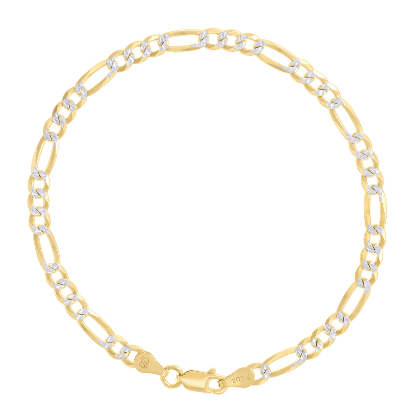 Sterling Silver Two Tone Pave Super Flat Figaro Chain