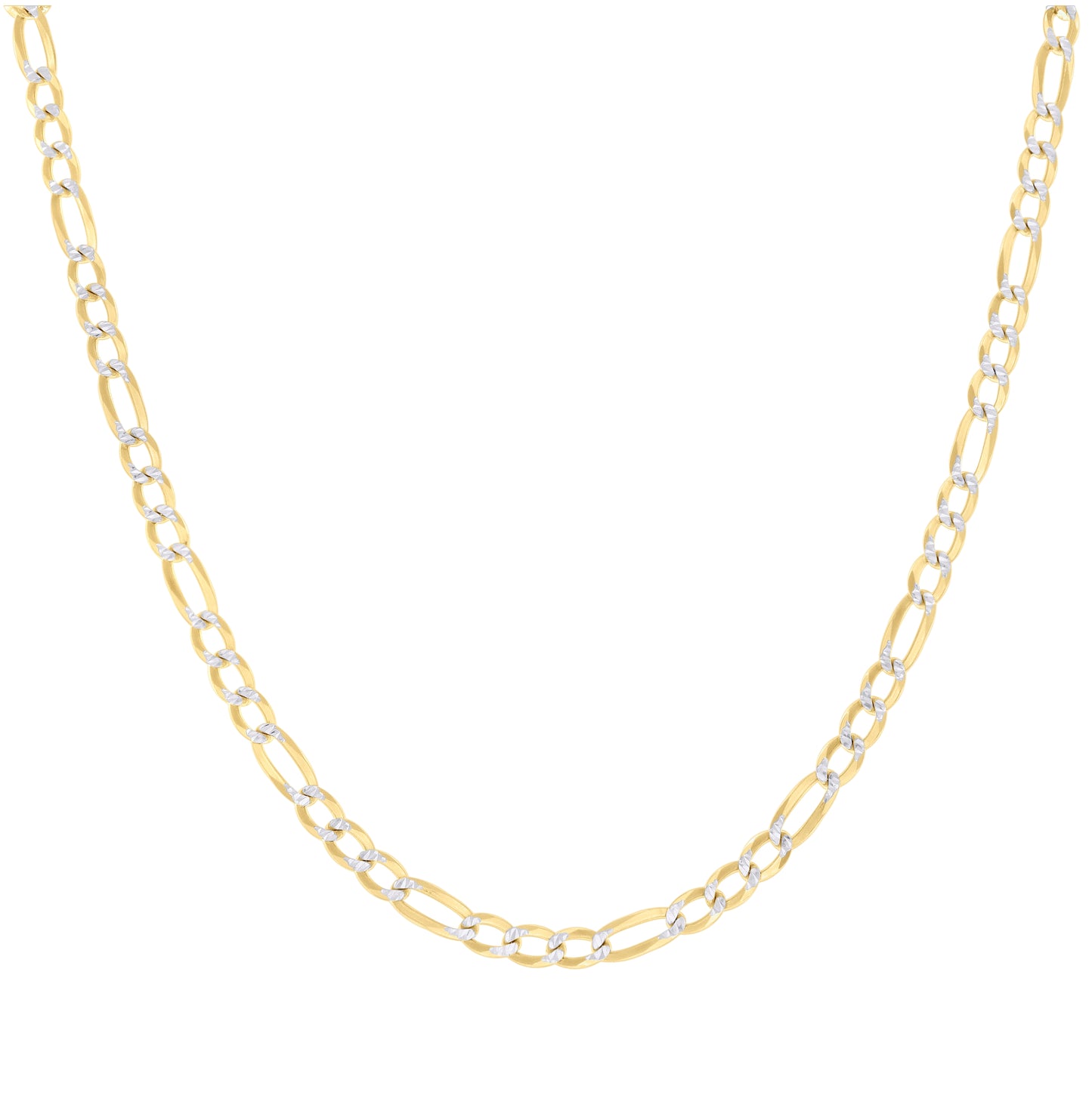 Sterling Silver Two Tone Pave Super Flat Figaro Chain