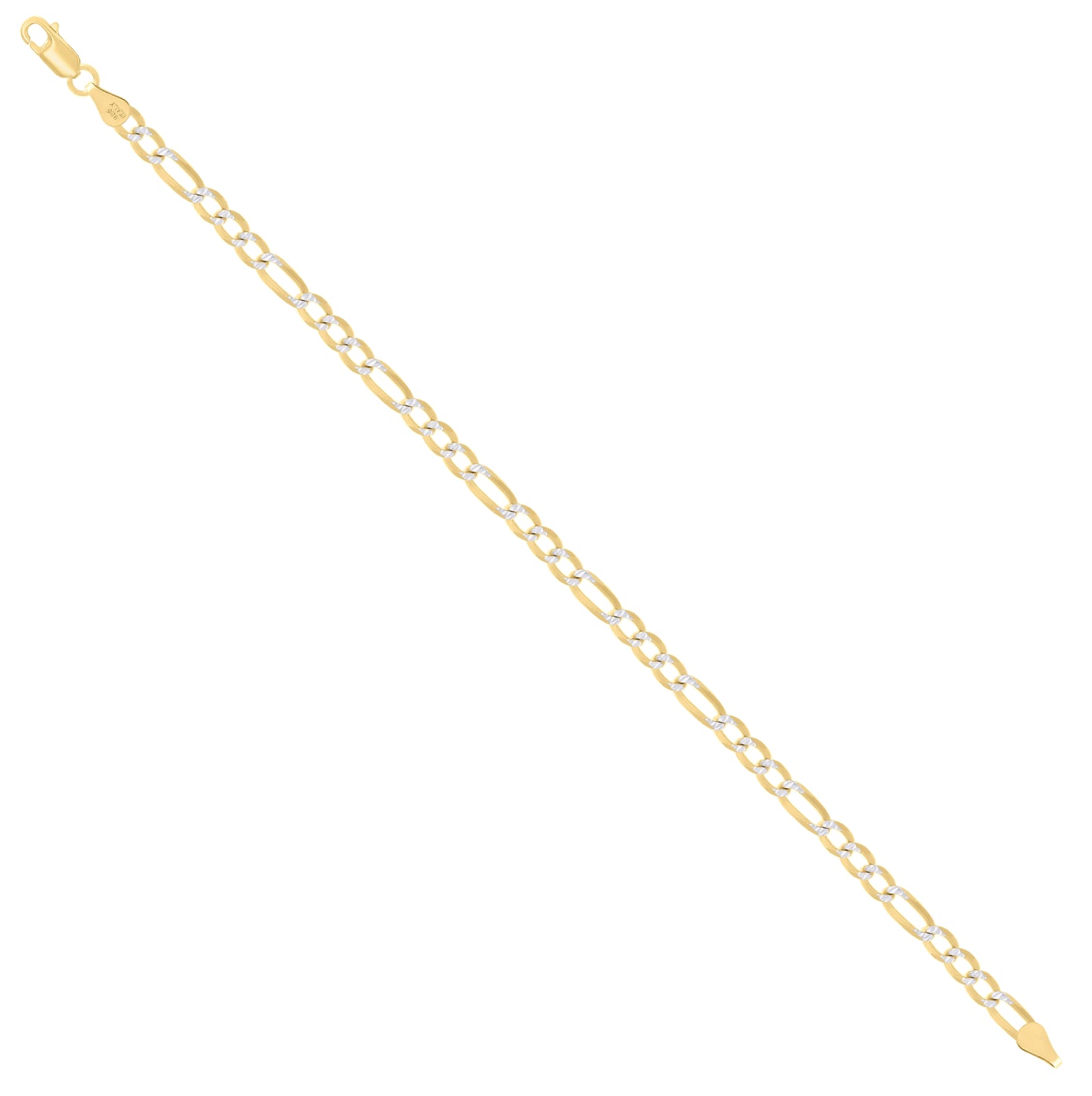 Sterling Silver Two Tone Pave Super Flat Figaro Chain