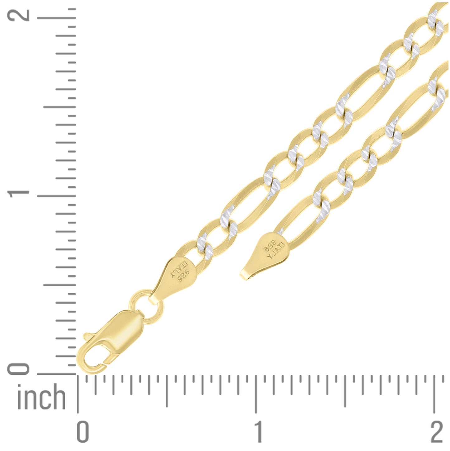 Sterling Silver Two Tone Pave Super Flat Figaro Chain