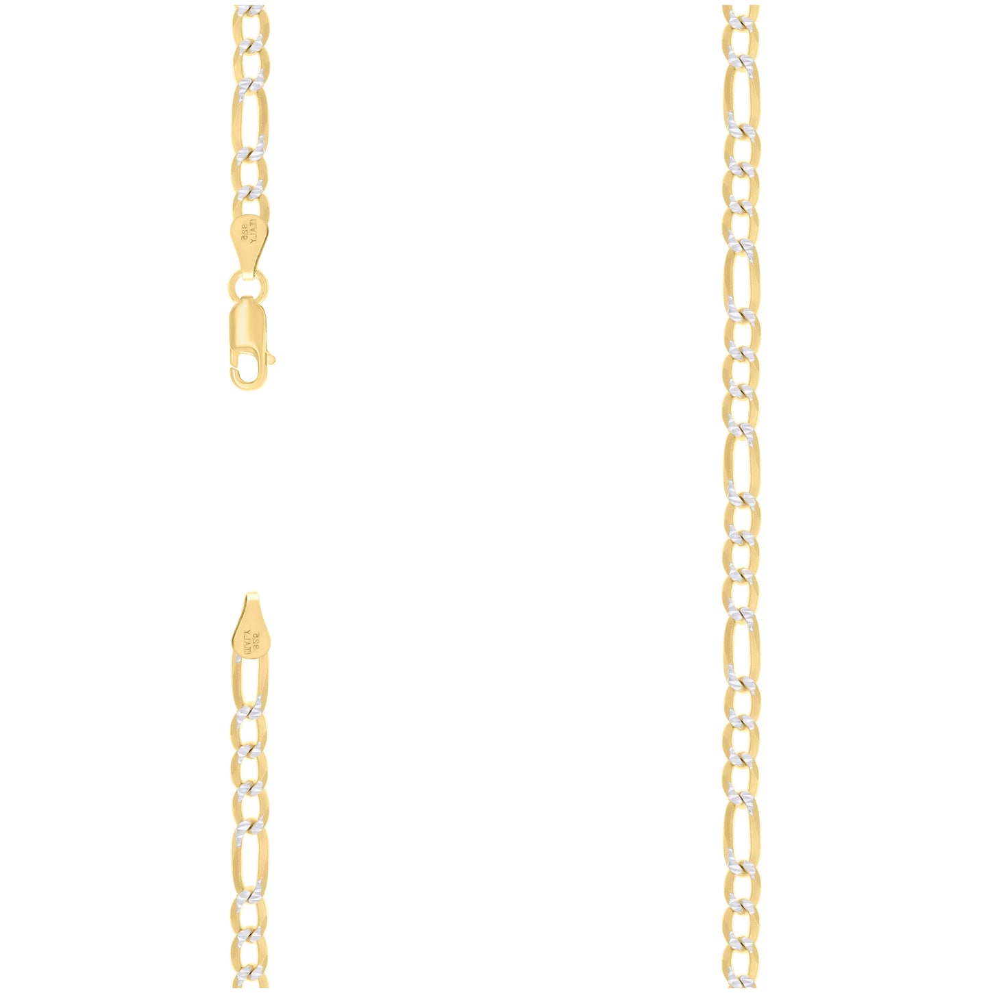 Sterling Silver Two Tone Pave Super Flat Figaro Chain