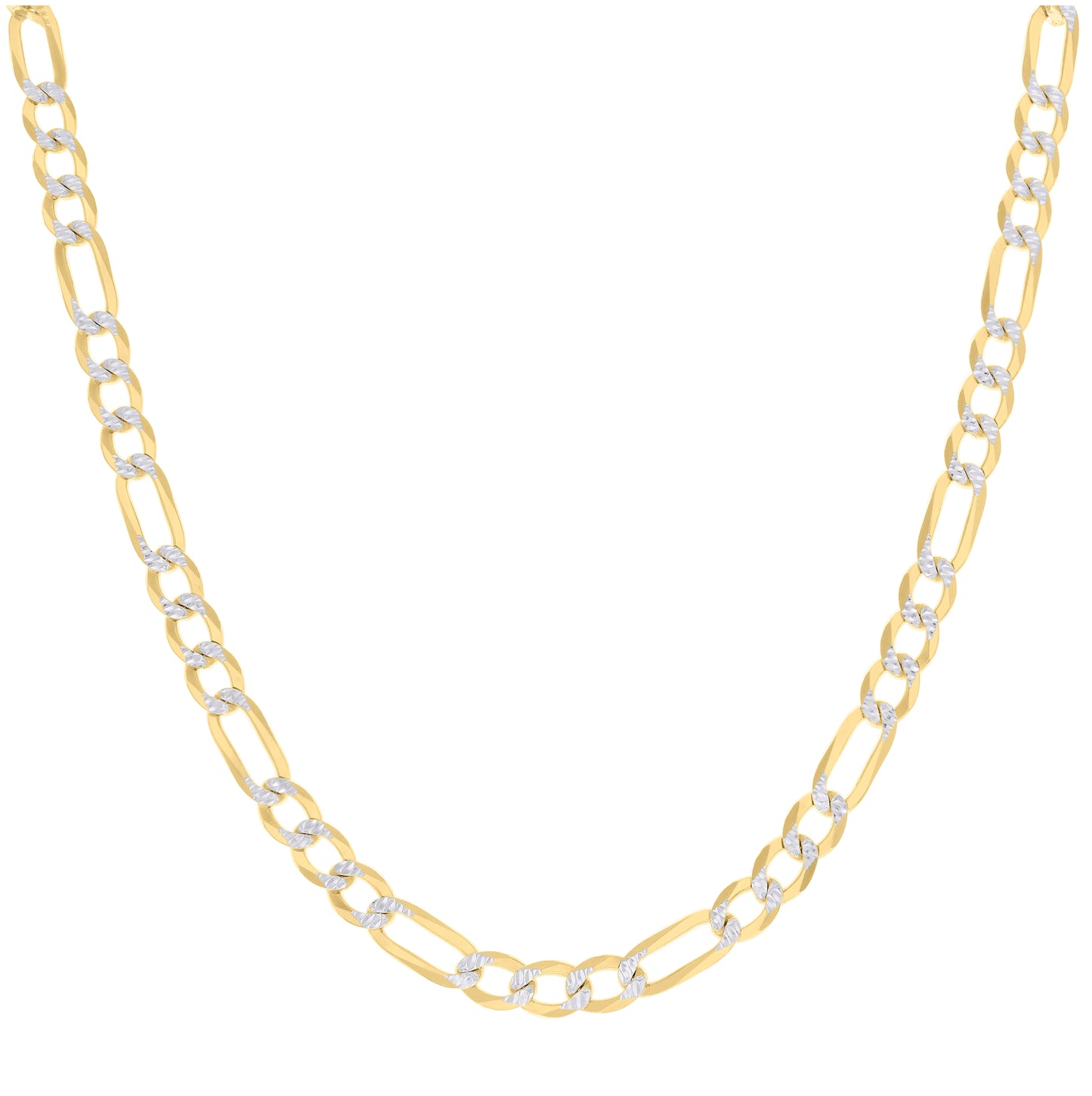 Sterling Silver Two Tone Pave Super Flat Figaro Chain