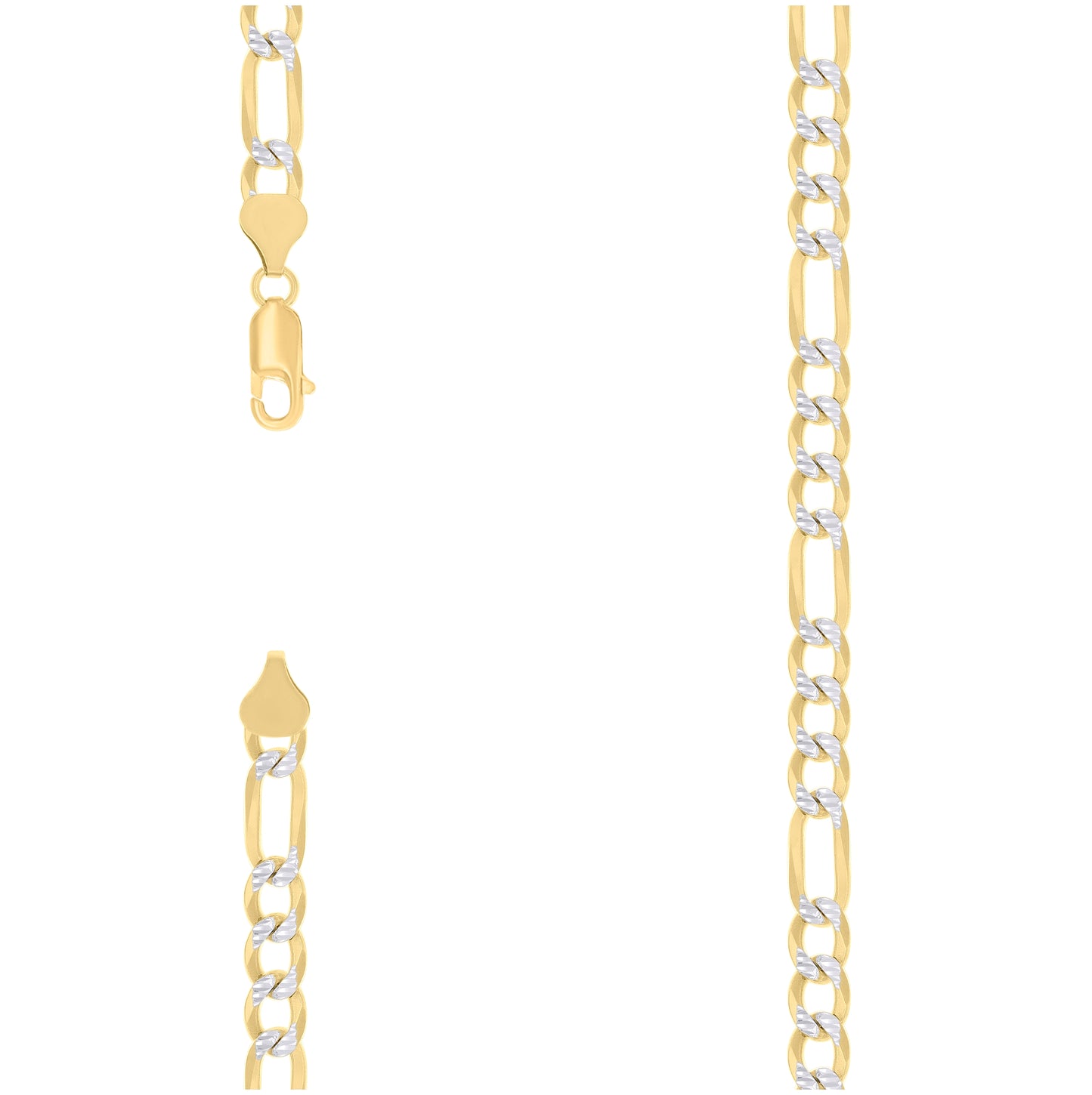 Sterling Silver Two Tone Pave Super Flat Figaro Chain