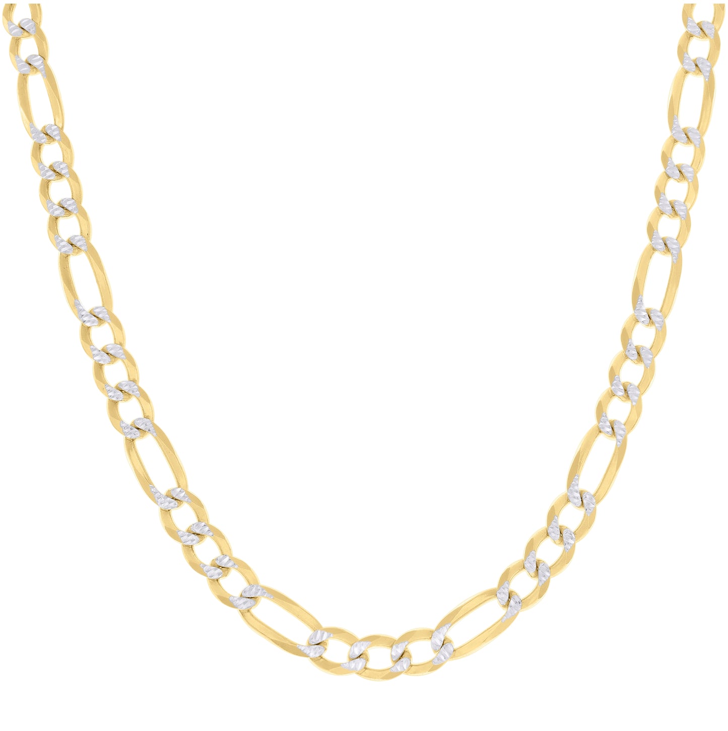 Sterling Silver Two Tone Pave Super Flat Figaro Chain
