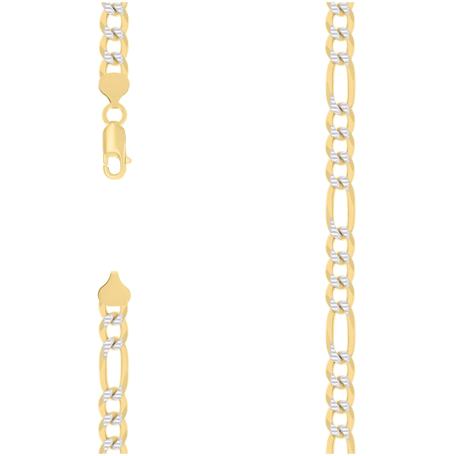 Sterling Silver Two Tone Pave Super Flat Figaro Chain