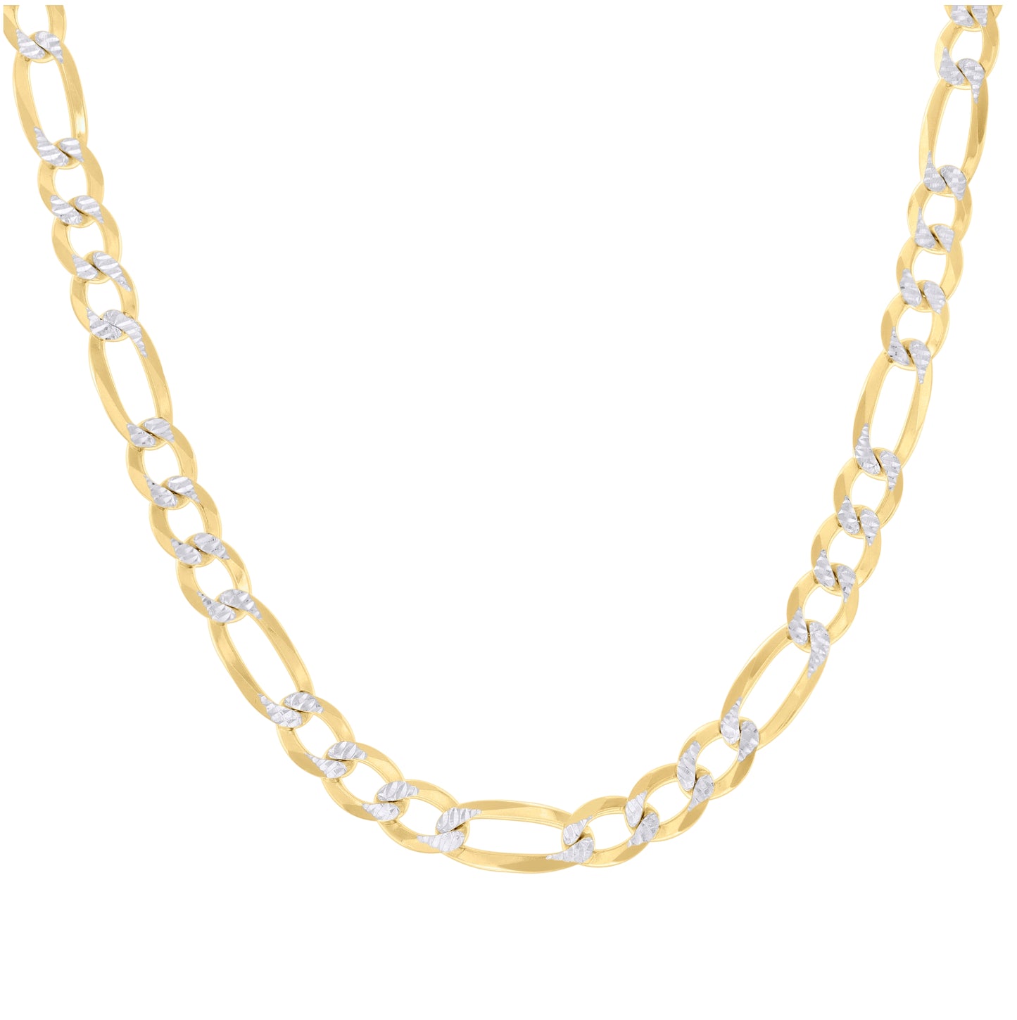Sterling Silver Two Tone Pave Super Flat Figaro Chain