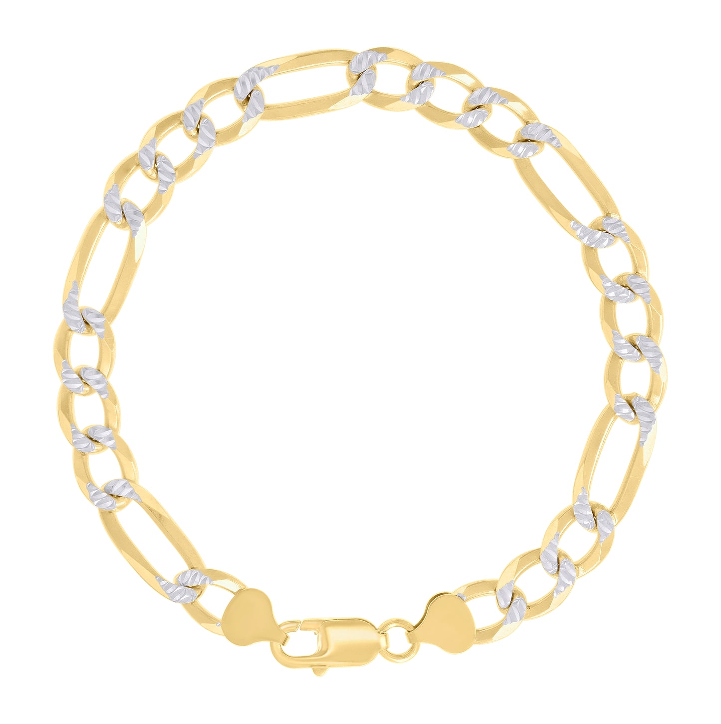 Sterling Silver Two Tone Pave Super Flat Figaro Chain