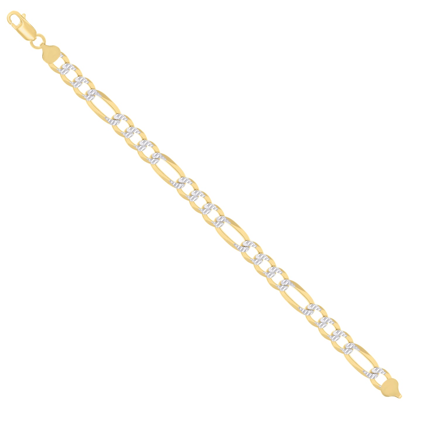 Sterling Silver Two Tone Pave Super Flat Figaro Chain