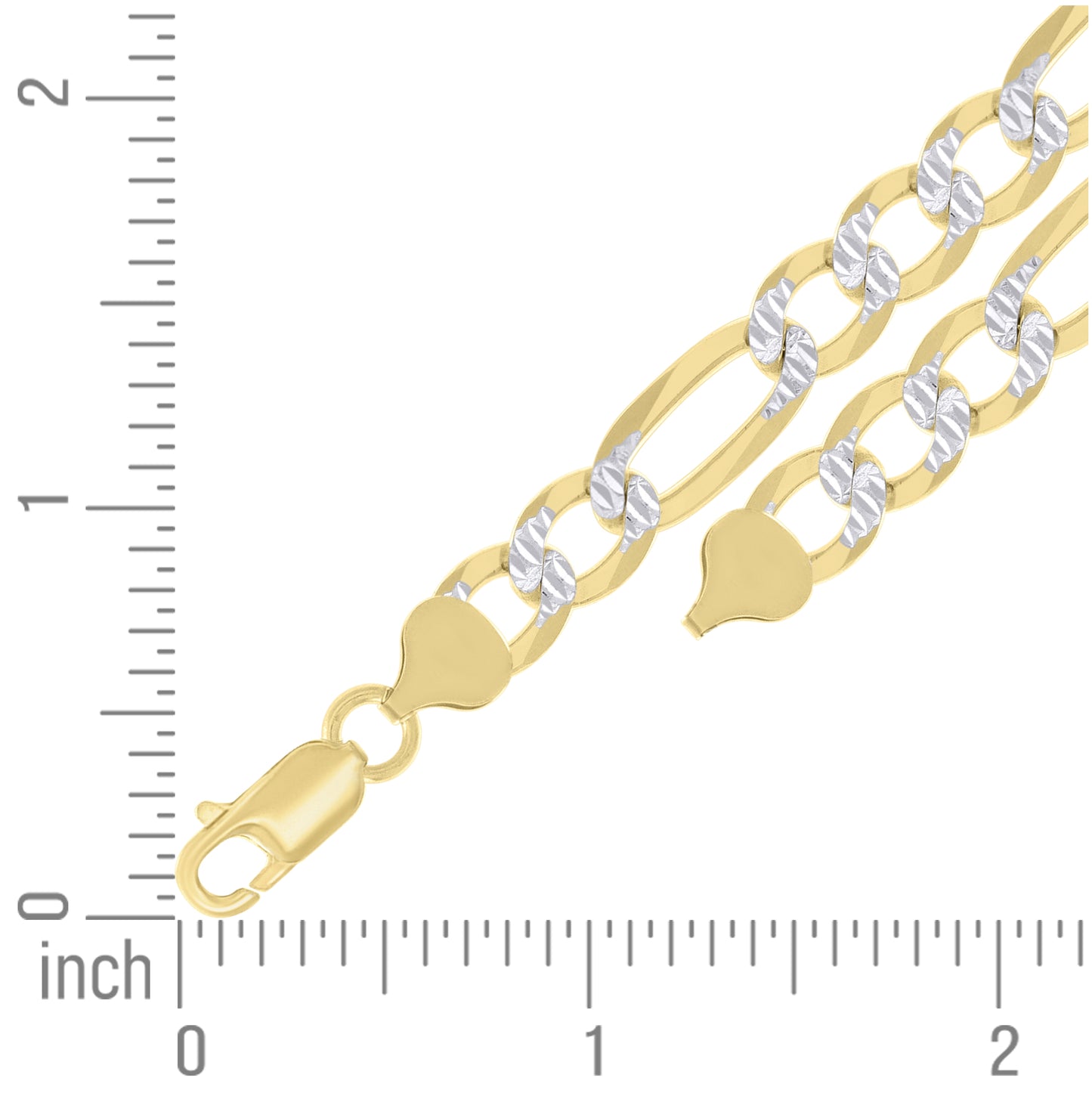 Sterling Silver Two Tone Pave Super Flat Figaro Chain