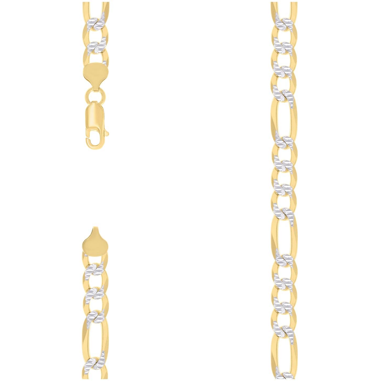 Sterling Silver Two Tone Pave Super Flat Figaro Chain