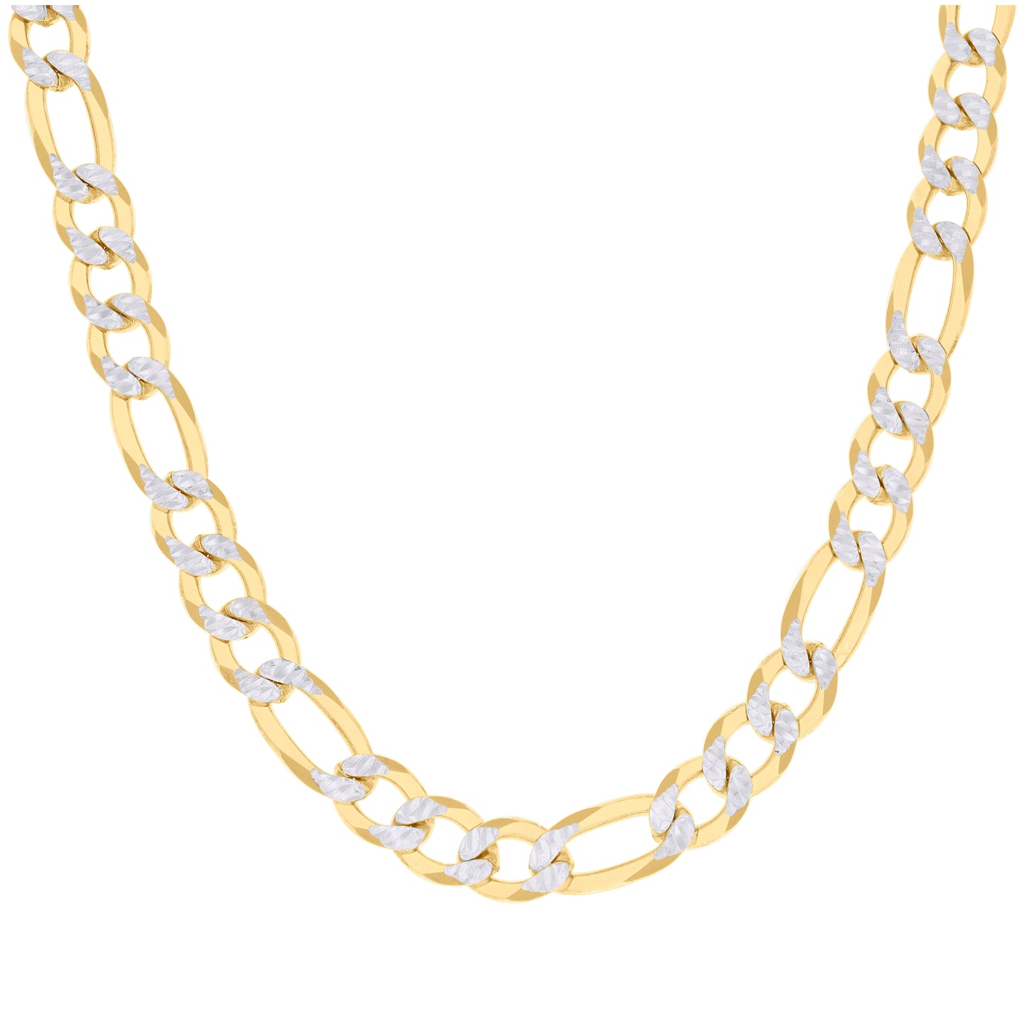 Sterling Silver Two Tone Pave Super Flat Figaro Chain