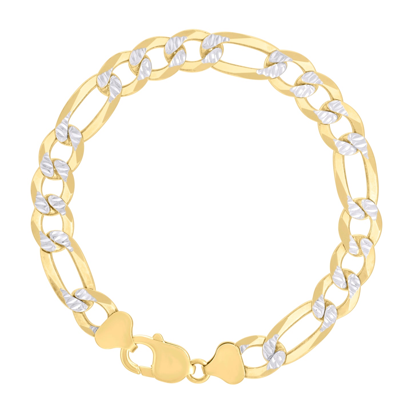 Sterling Silver Two Tone Pave Super Flat Figaro Chain