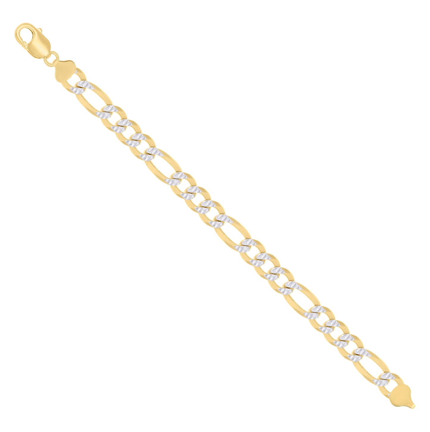 Sterling Silver Two Tone Pave Super Flat Figaro Chain