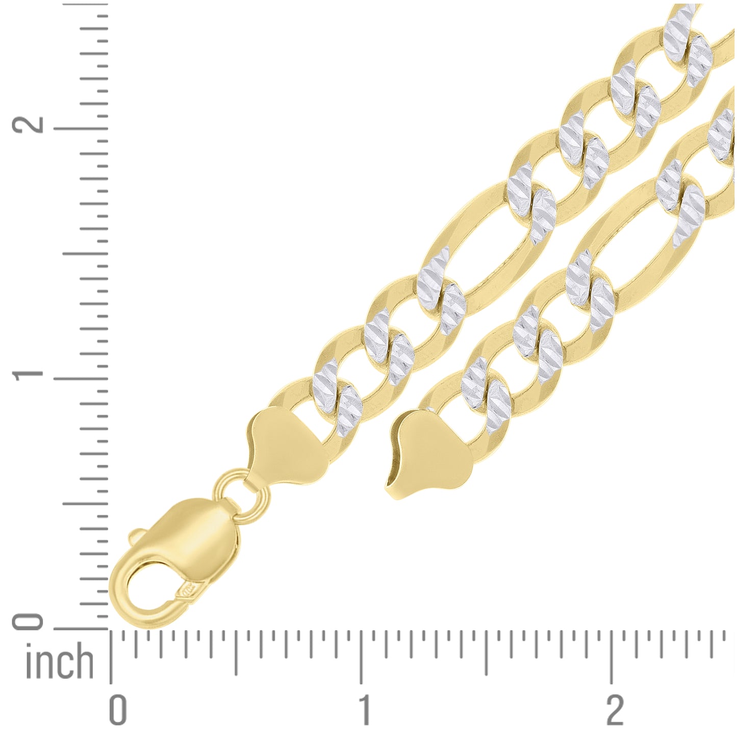 Sterling Silver Two Tone Pave Super Flat Figaro Chain