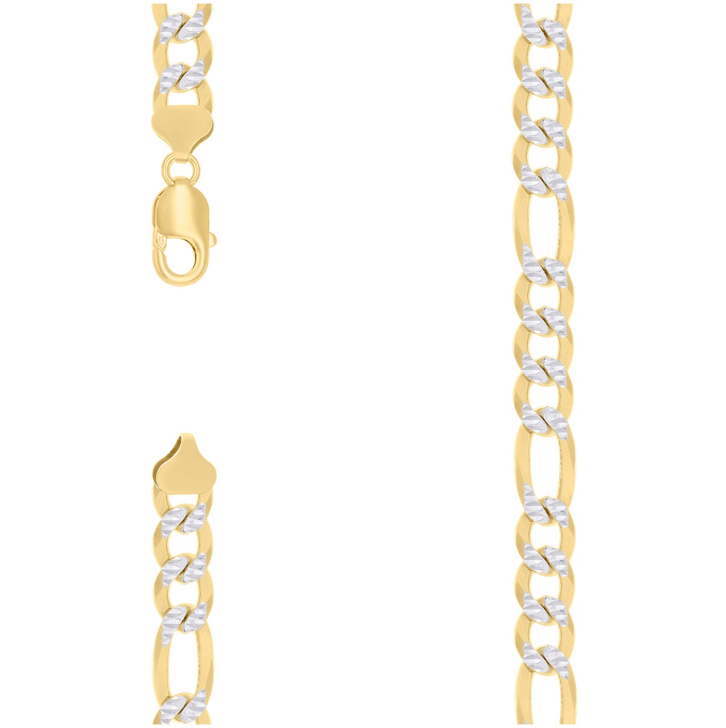 Sterling Silver Two Tone Pave Super Flat Figaro Chain