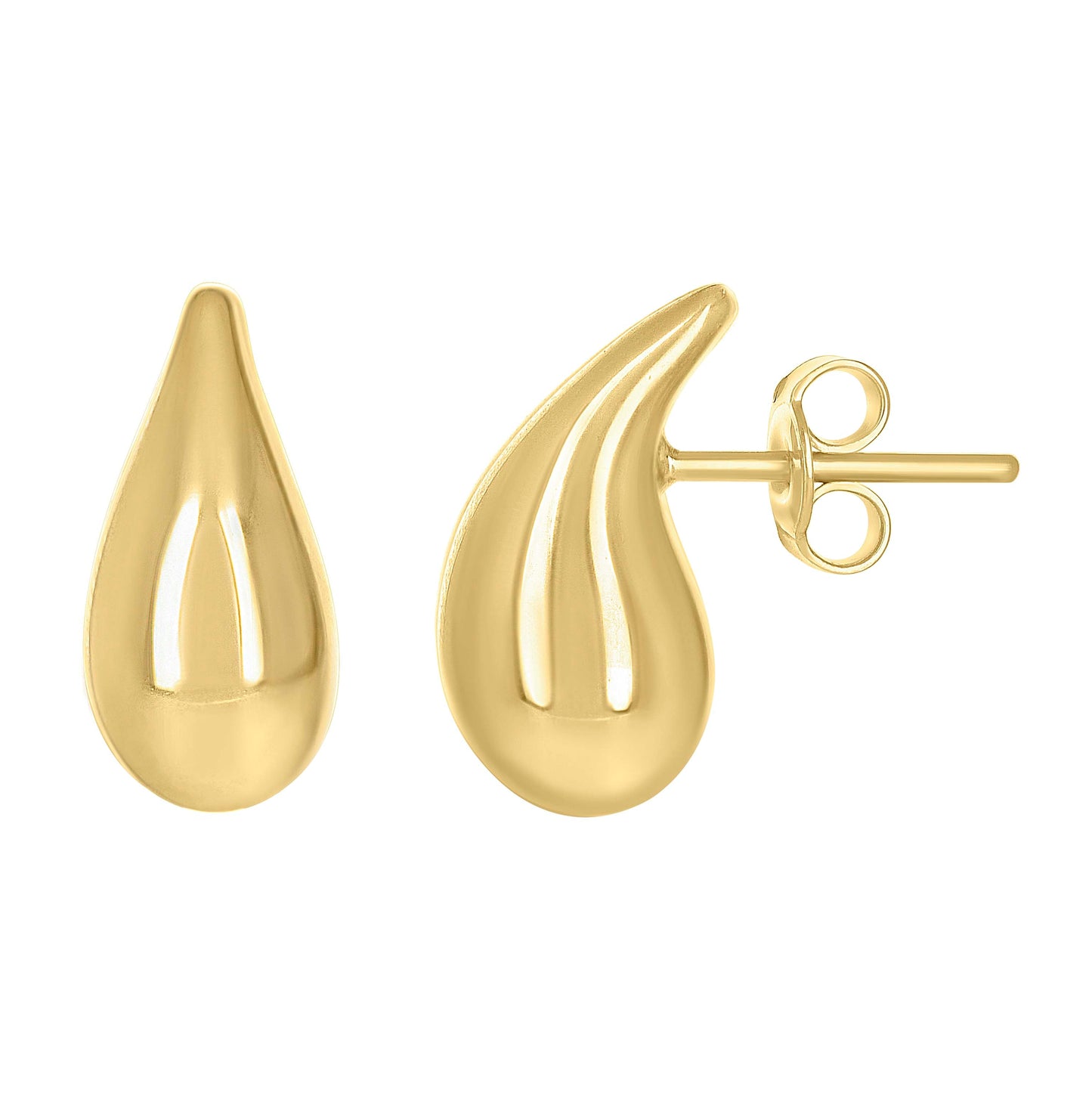 14K Yellow Gold Womens Teardrop Stud Earrings