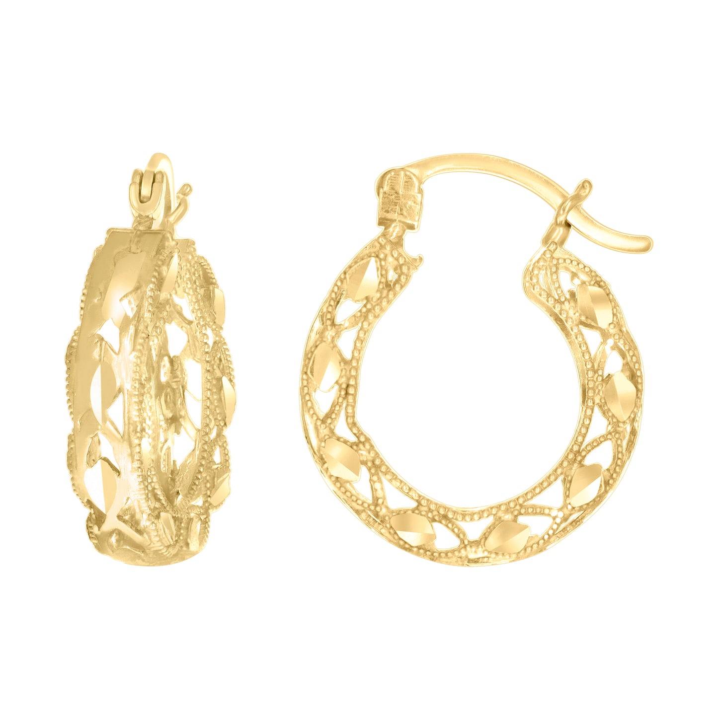10K Yellow Gold Womens Hollow Round Hoop Earrings