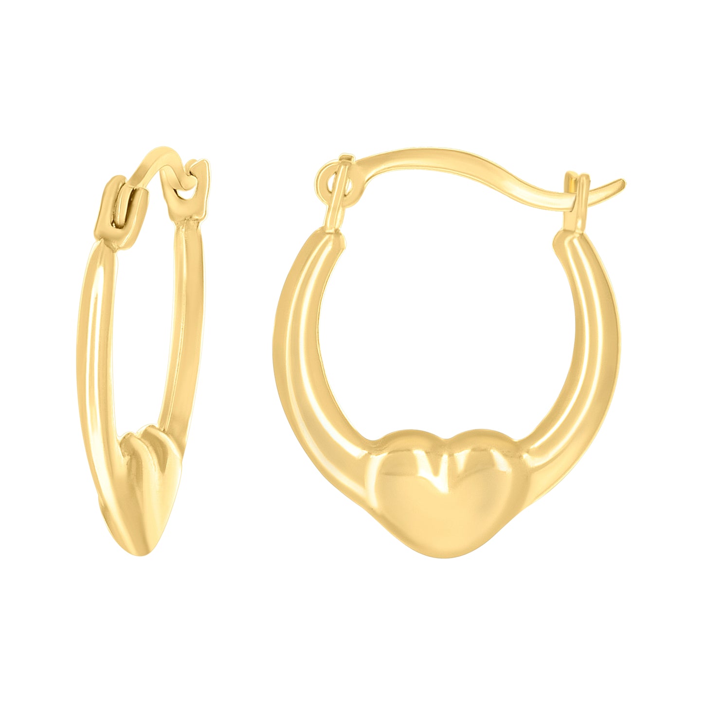 14K Yellow Gold Womens Heart Hoop Earrings