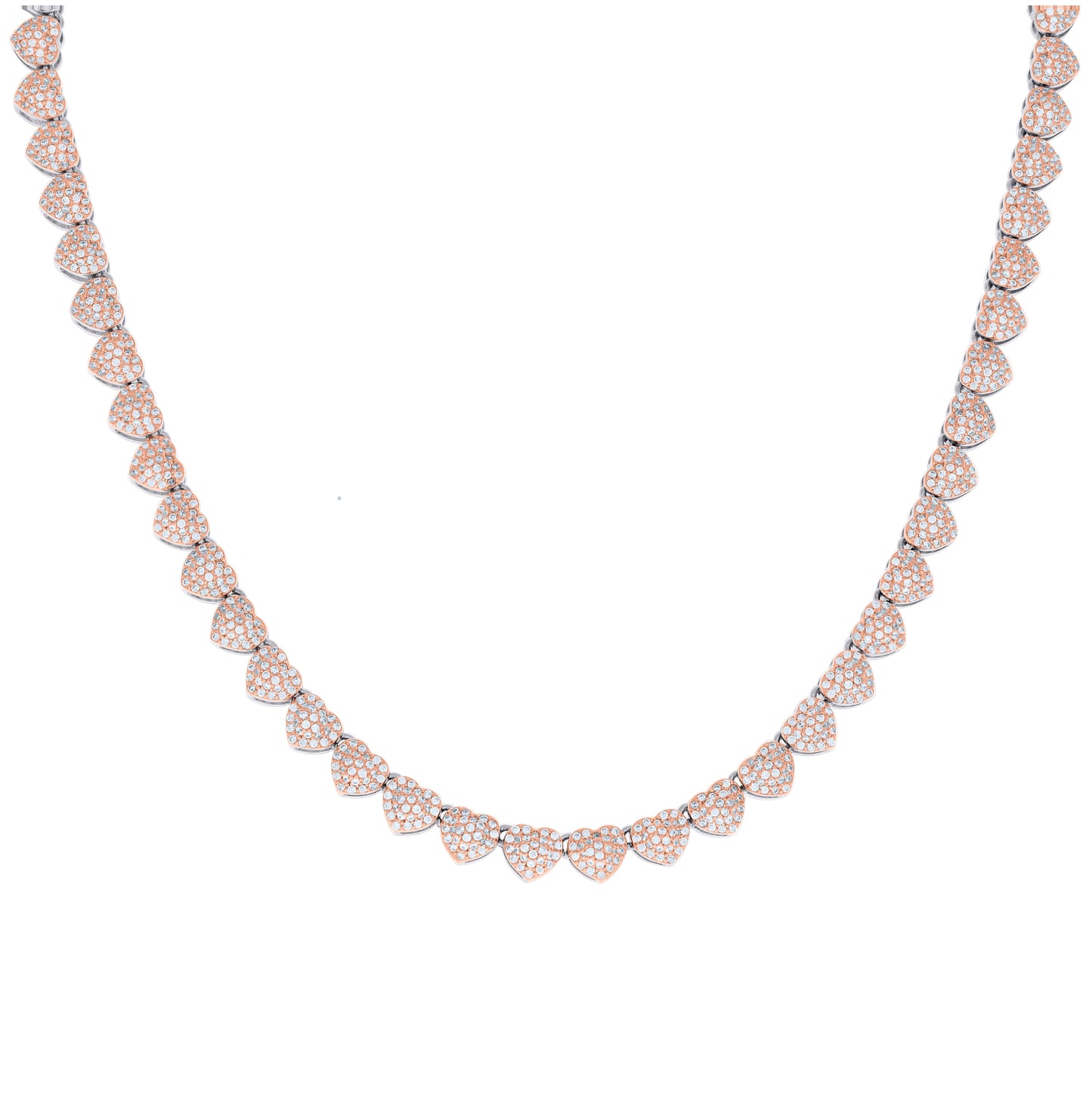 Sterling Silver Rose-tone Womens Cubic-Zirconia Heart Link Necklace 6mm