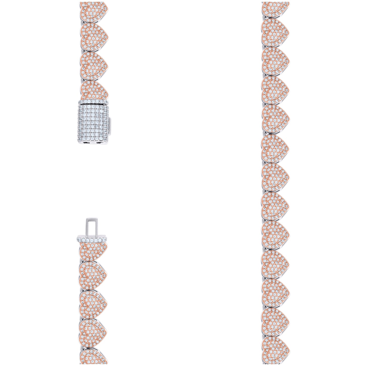 Sterling Silver Rose-tone Womens Cubic-Zirconia Heart Link Necklace 8mm