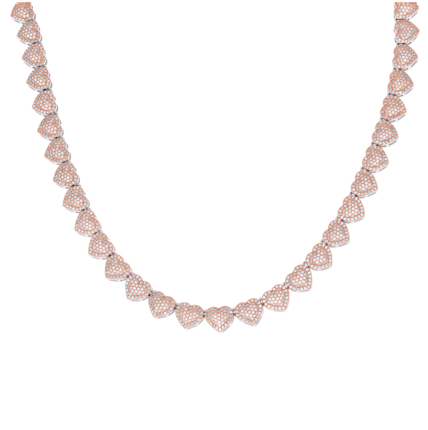 Sterling Silver Rose-tone Womens Cubic-Zirconia Heart Link Necklace 8mm