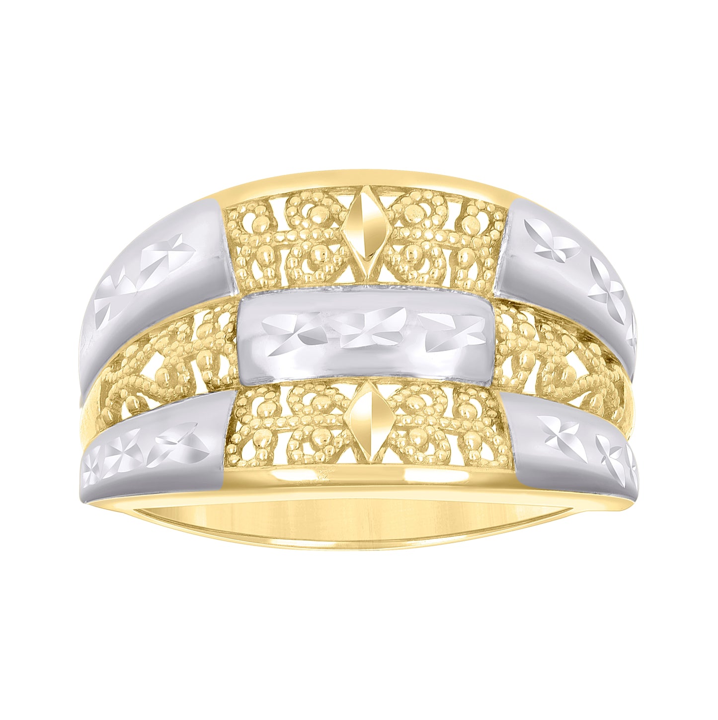 10K Two-tone Gold Womens Filigree Fashion Ring