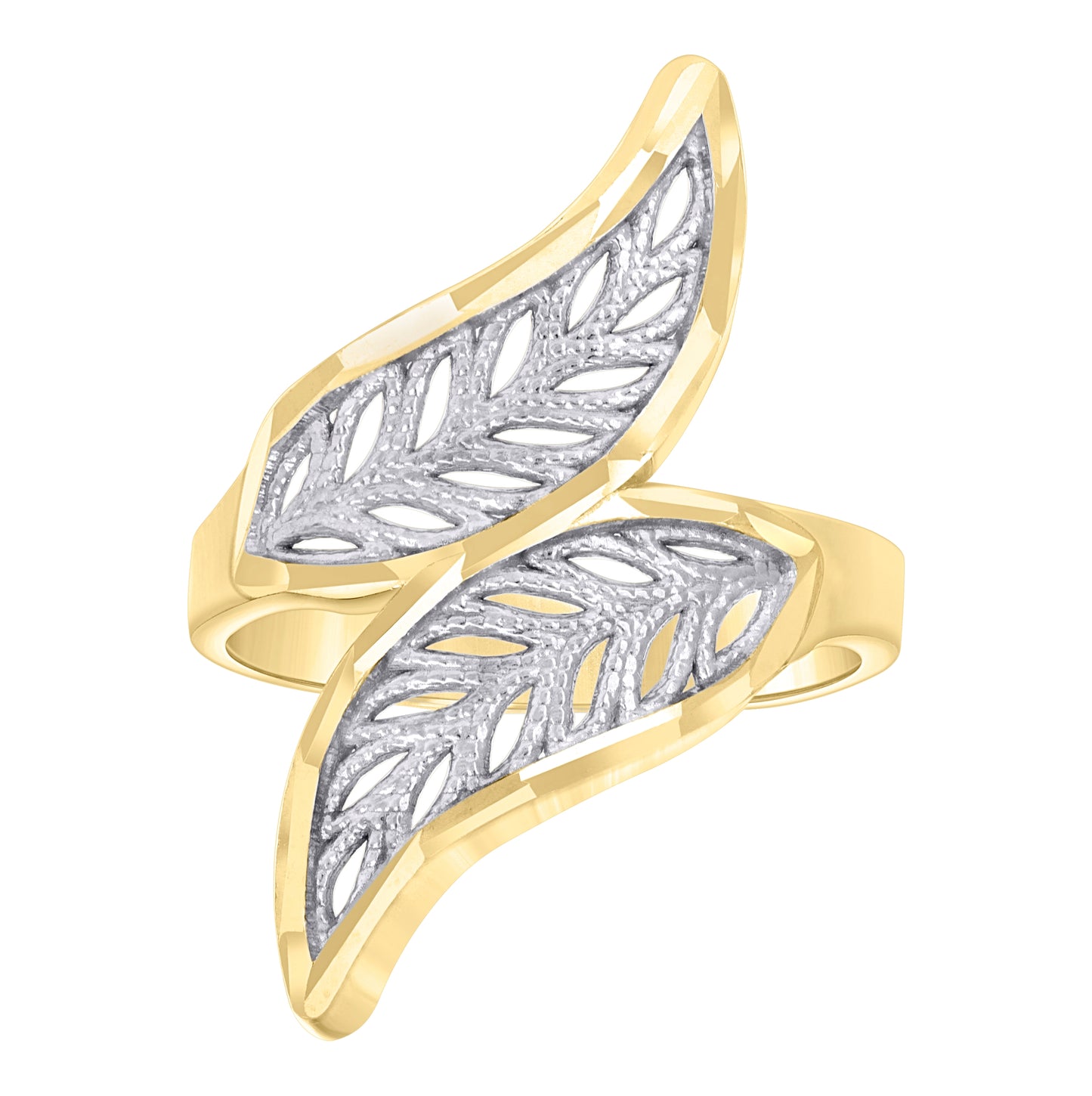 10K Two-tone Gold Womens Fashion Leaf Ring