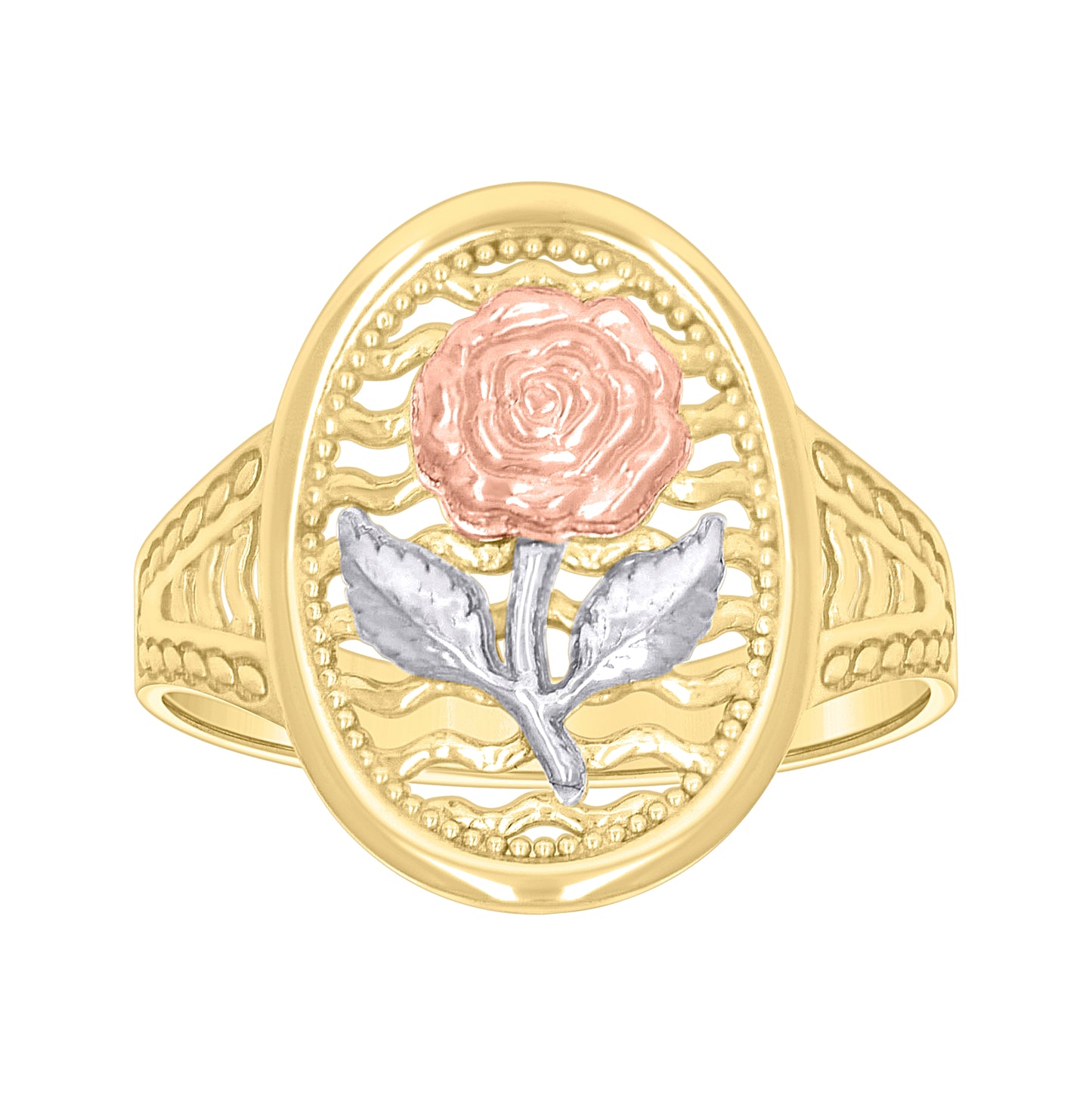 10K Tri-Color Gold Womens Flower Fashion Ring