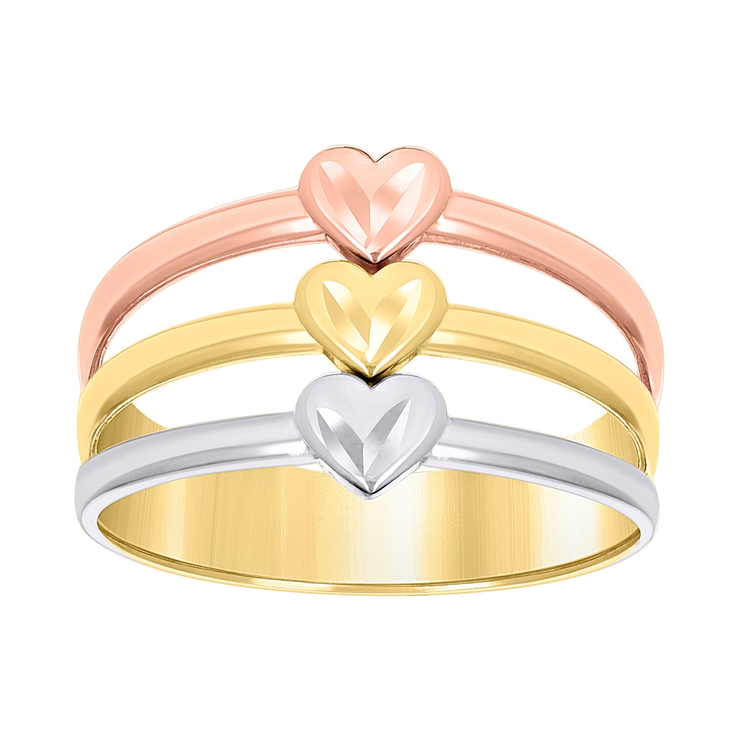 10K Tri-Color Gold Womens Semanario Hearts Ring
