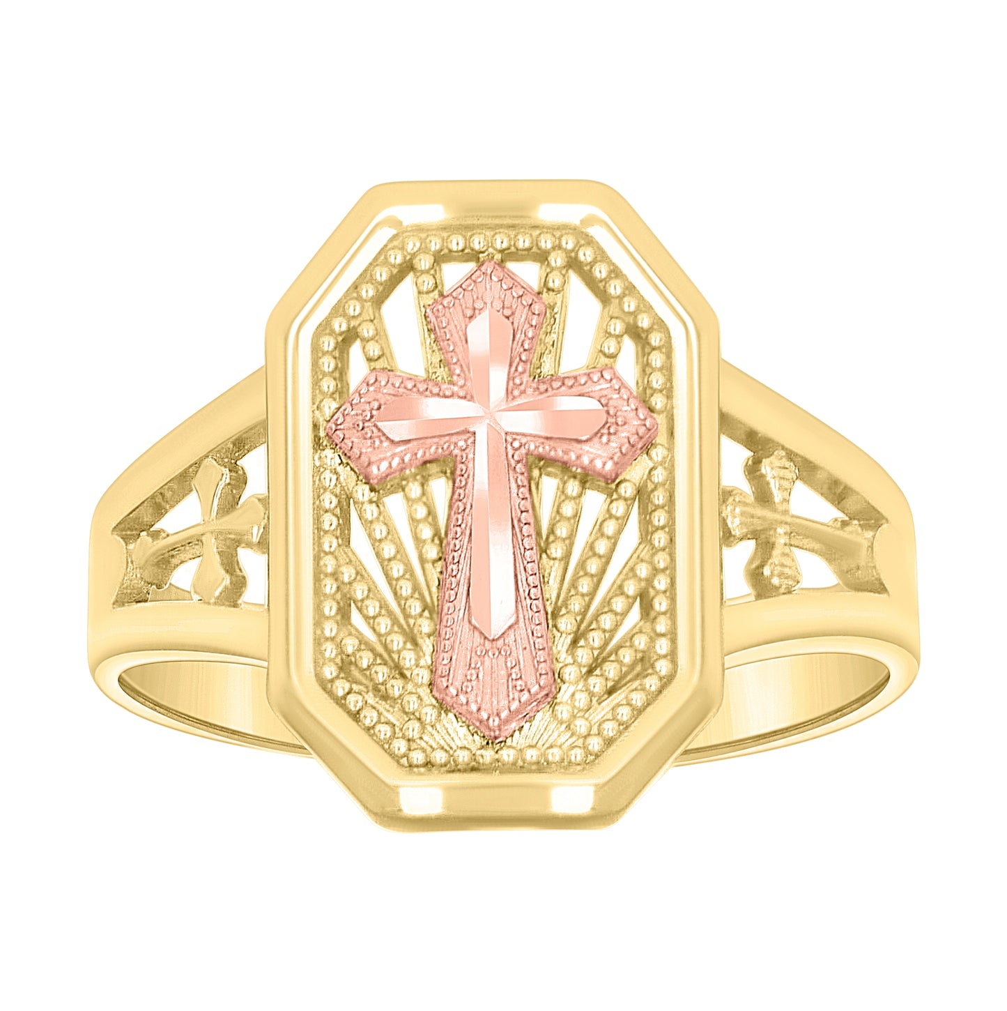 10K Two-tone Gold Womens Cross Religious Ring