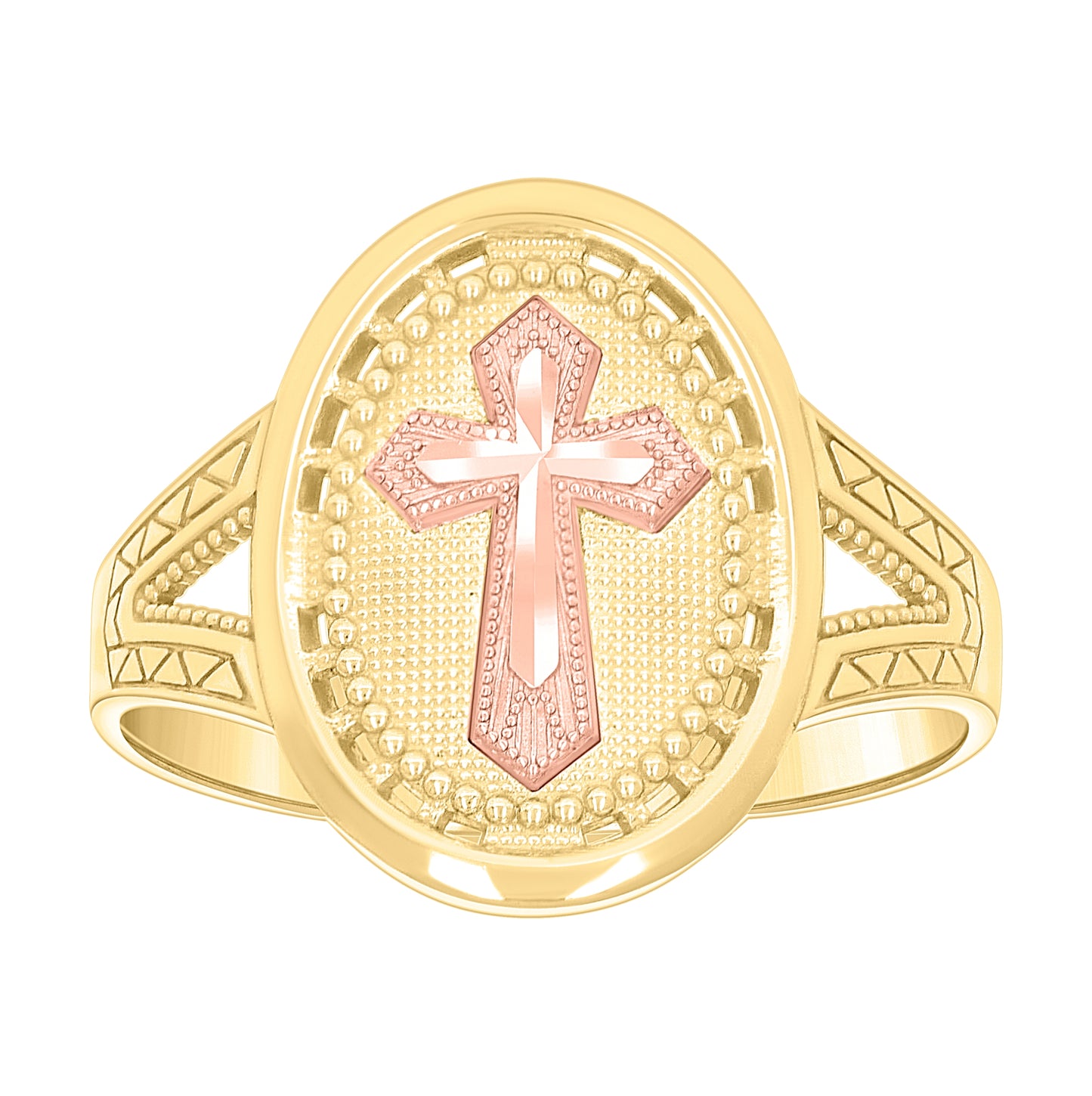 10K Two-tone Gold Womens Cross Religious Ring