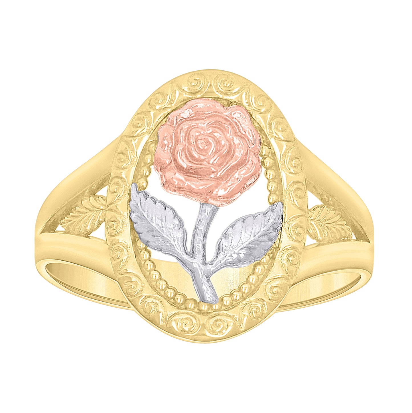 10K Tri-Color Gold Womens Flower Fashion Ring