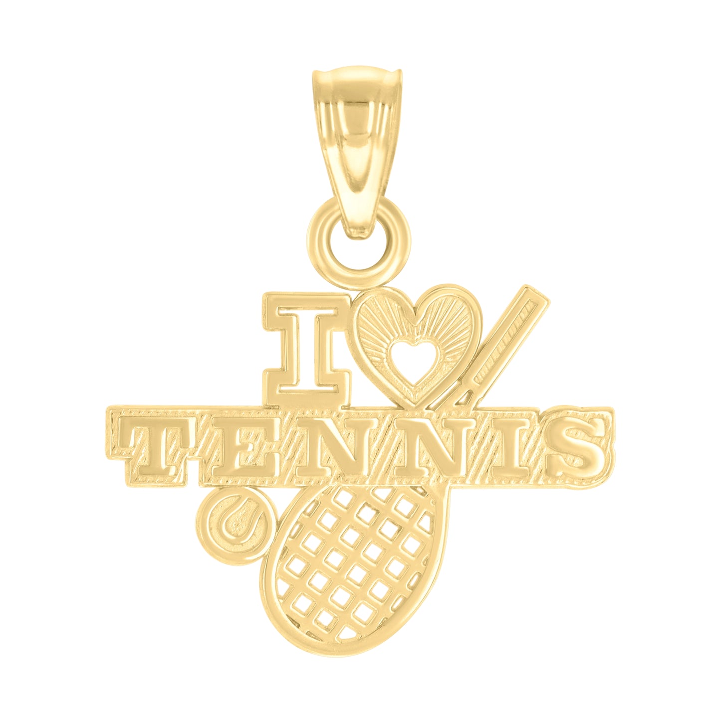 10K Yellow Gold Unisex Heart I Love Tennis Sports Charm Pendant