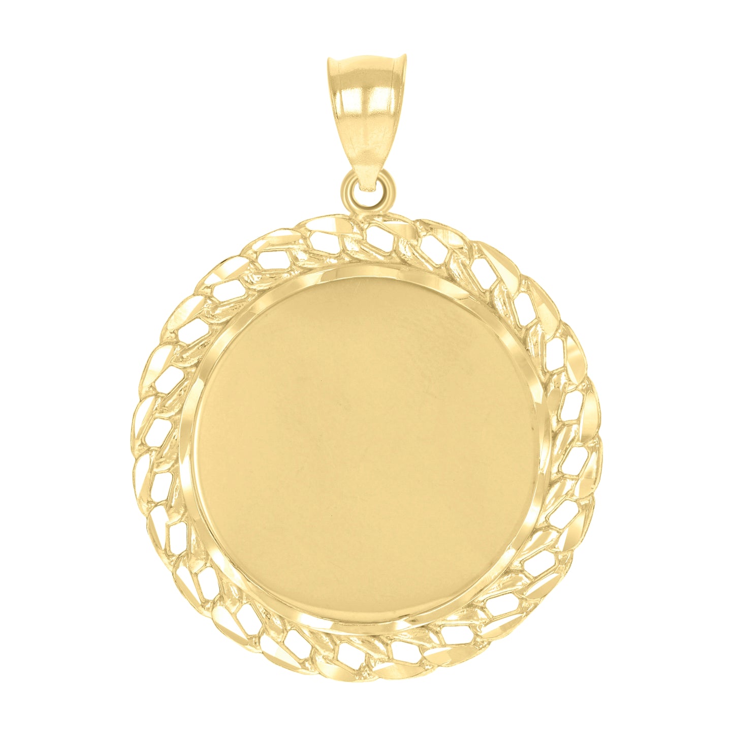 14K Yellow Gold Unisex Chain Border Photo Frame Pendant