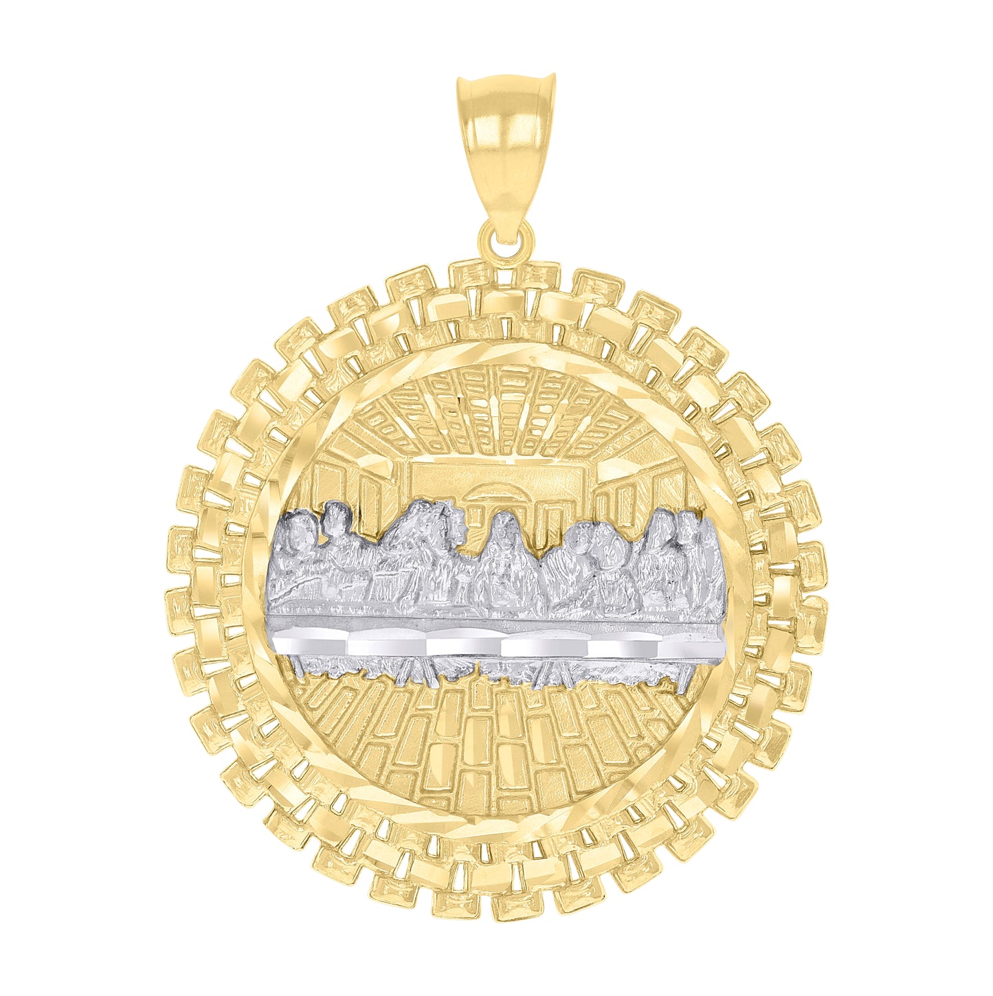 14K Two-tone Gold Mens Last Supper Religious Pendant