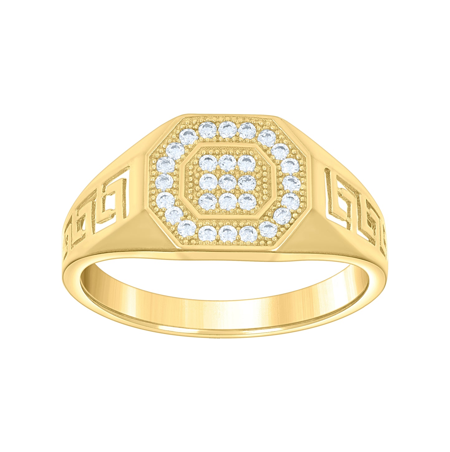 14K Yellow Gold Mens Cubic-Zirconia Octagon Head Fashion Ring
