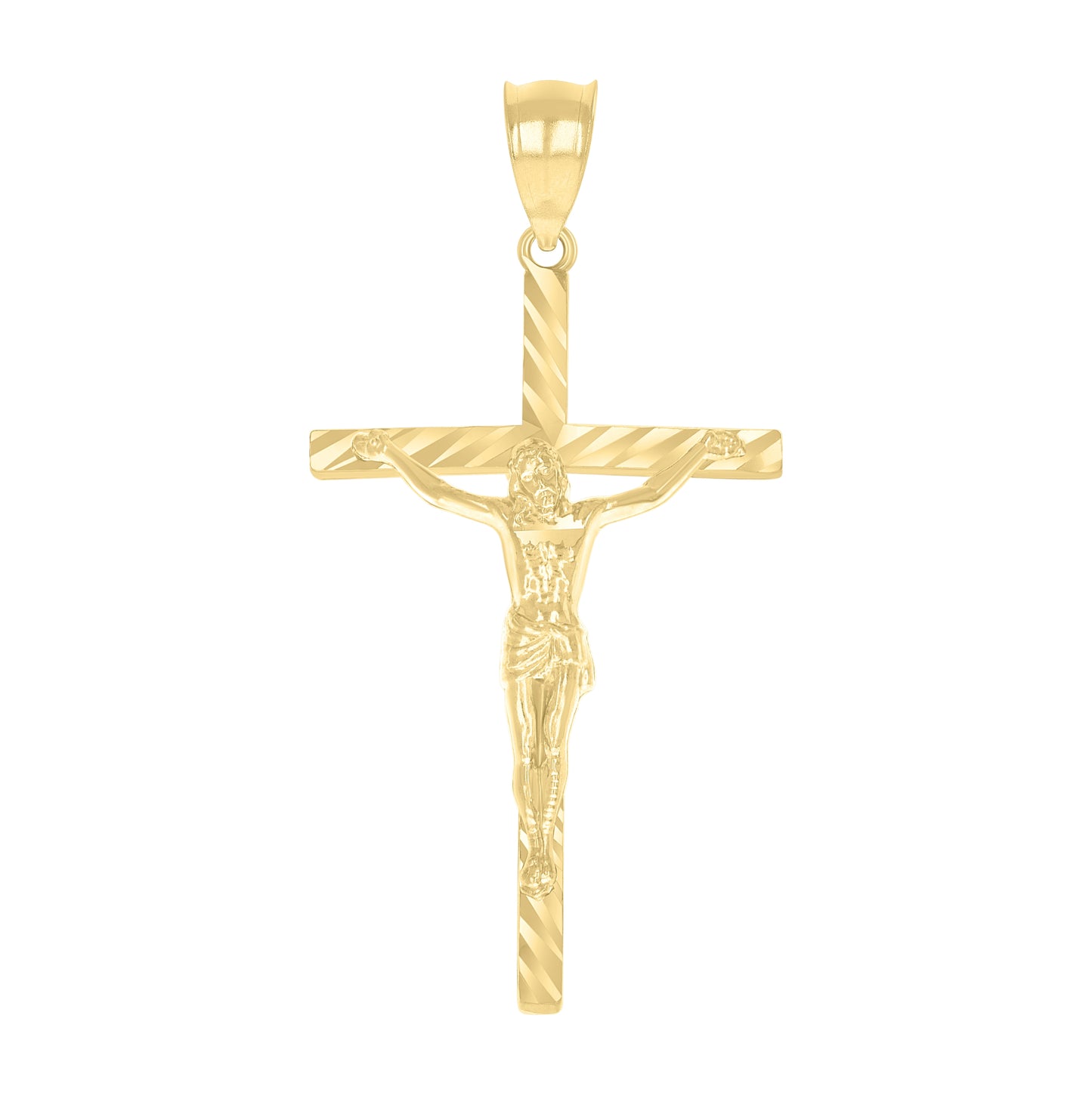 14K Yellow Gold Unisex Crucifix Cross Religious Charm Pendant