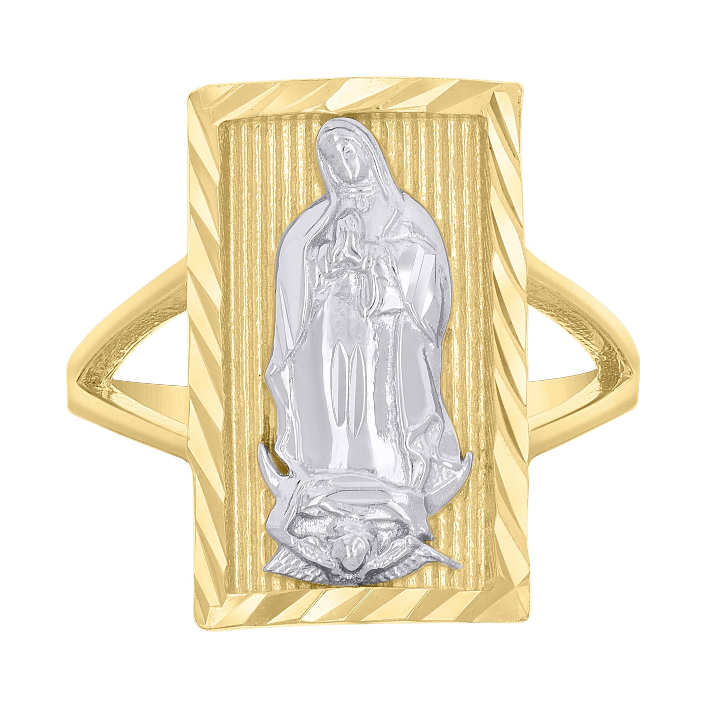 14K Two-tone Gold Womens Virgin Mary/Guadalupe Religious Ring