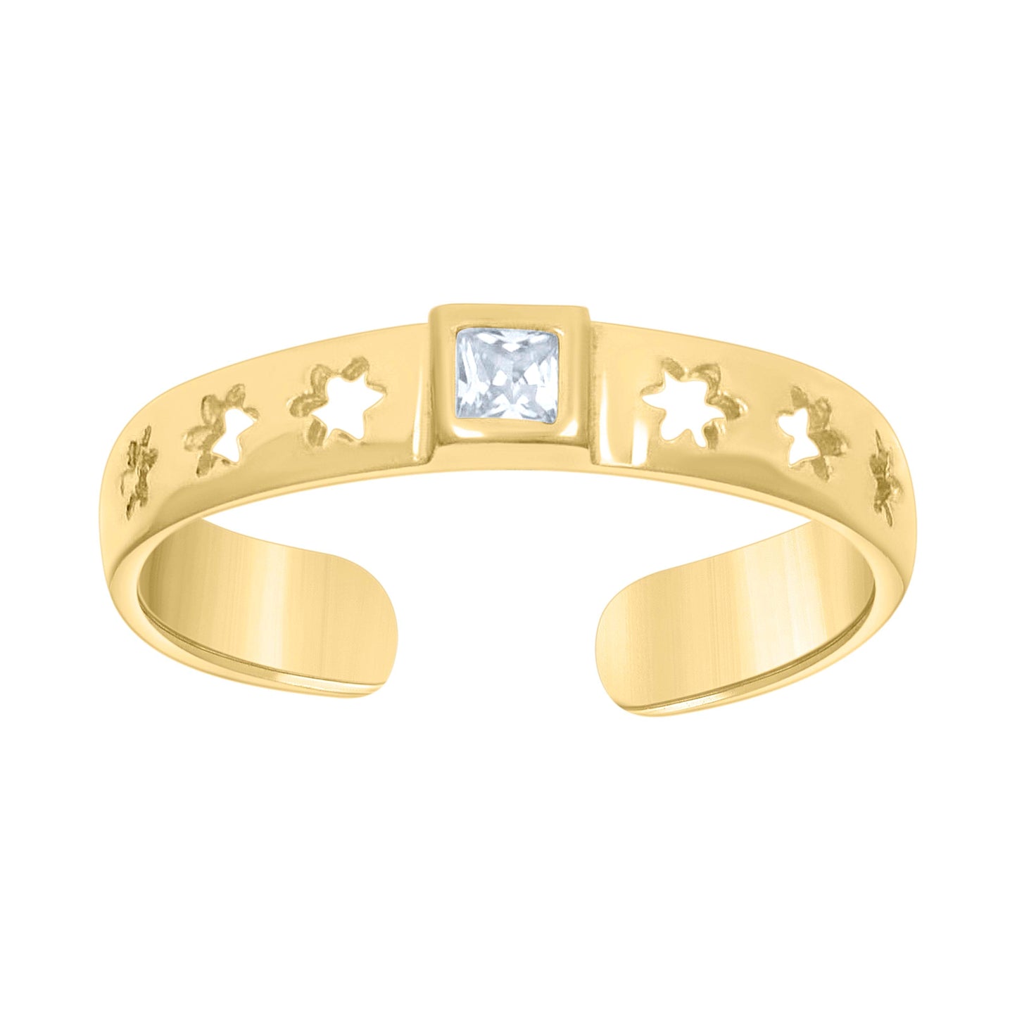 14K Yellow Gold Womens Princess-cut Cubic-Zirconia Multi Stars Square Head Toe Ring