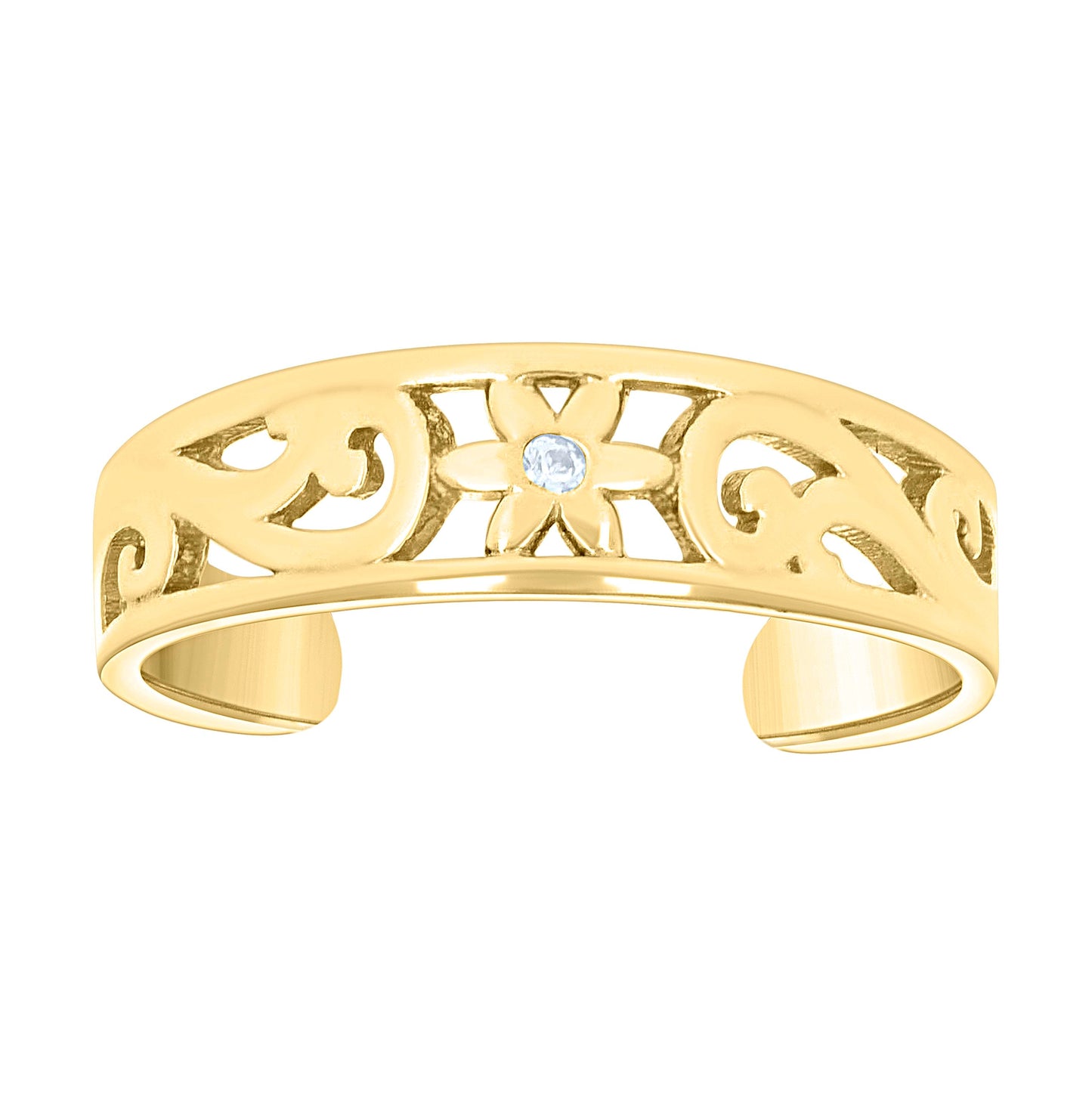 14K Yellow Gold Womens Cubic-Zirconia Floral Toe Ring