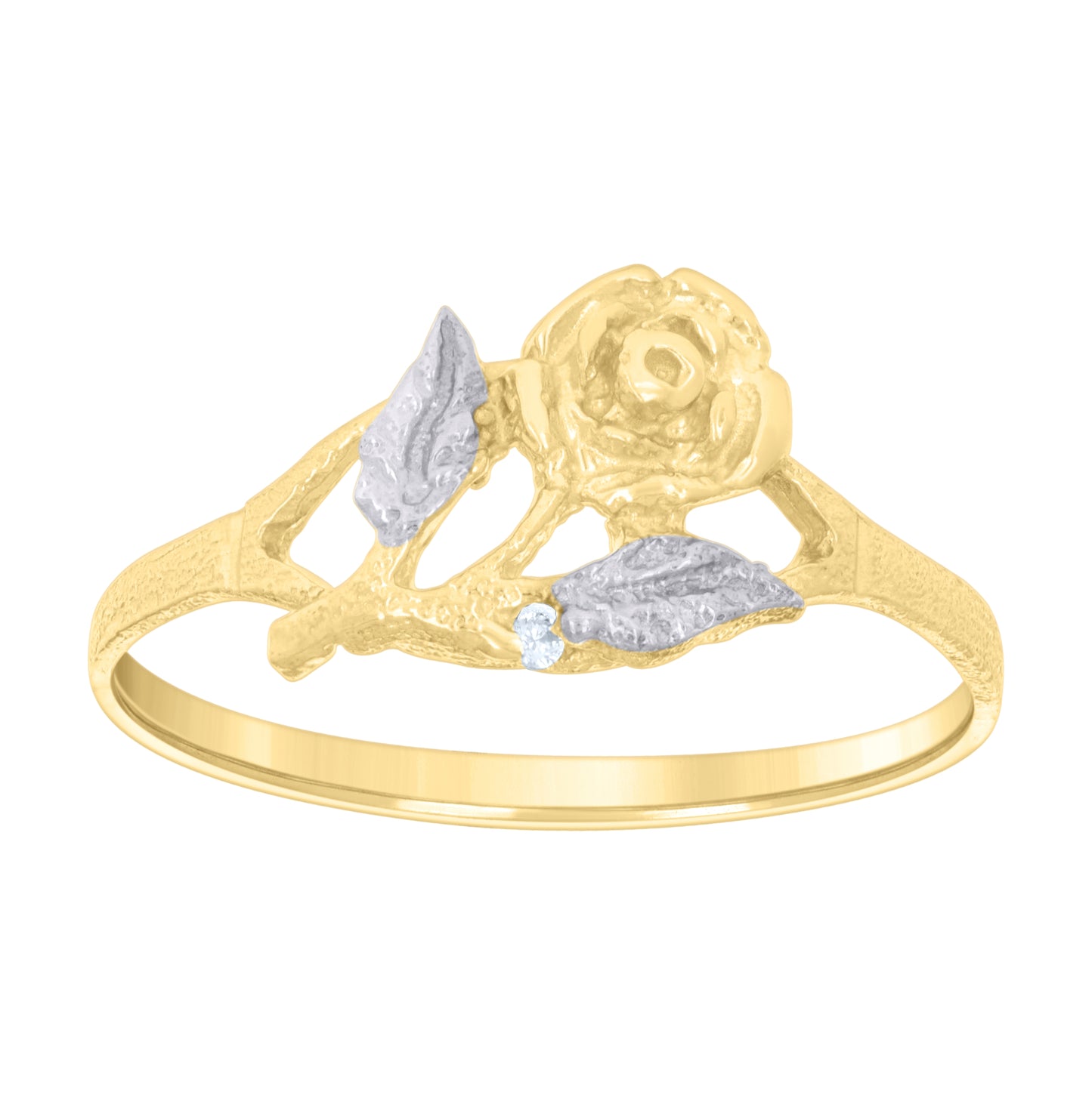 14K Two-tone Gold Womens Cubic-Zirconia Flower Fashion Ring