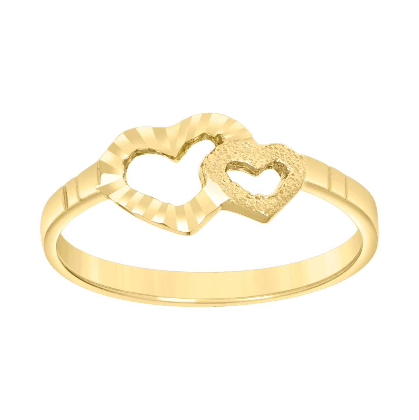 14K Yellow Gold Womens Double Heart Ring