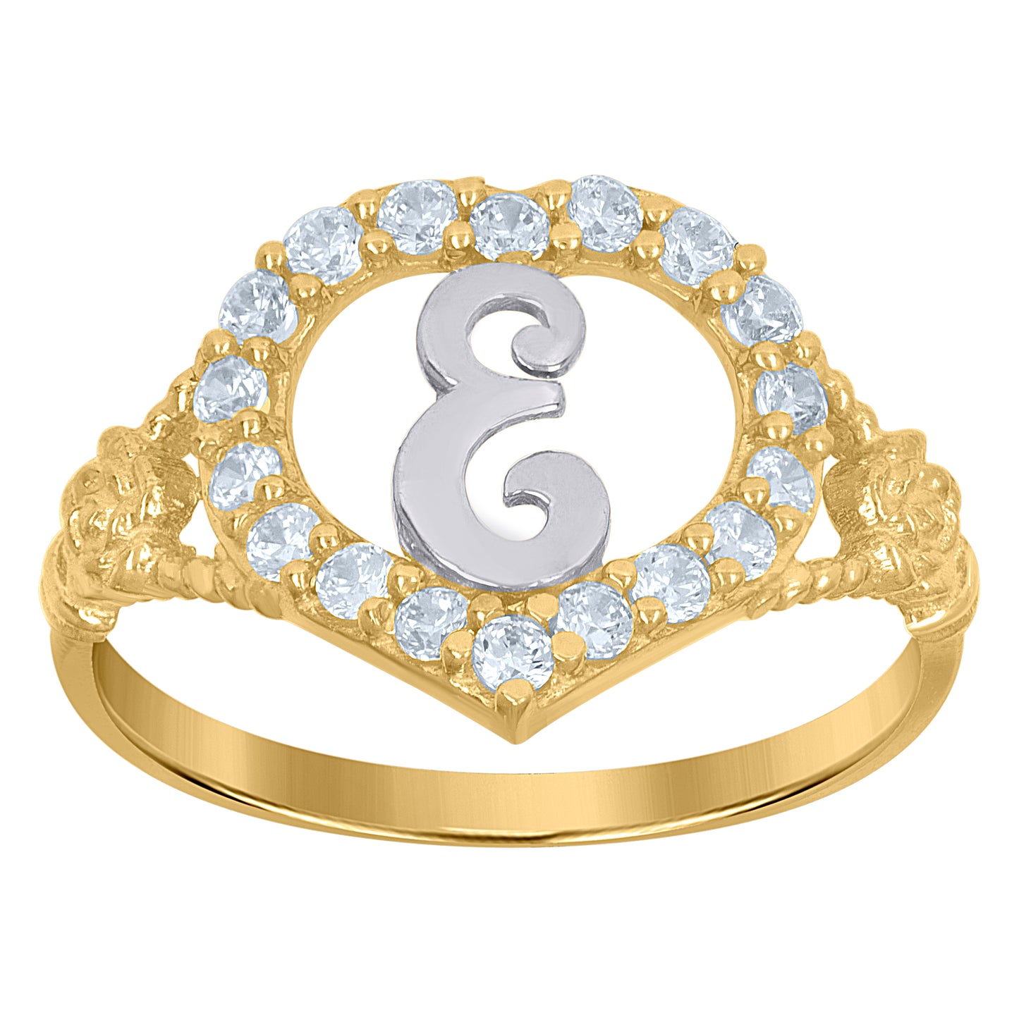 10K Two-Tone Gold Womens Cubic Zirconia Polished Finish Heart Shape Letter Initial Bridal Anniversary Engagement Wedding Ring