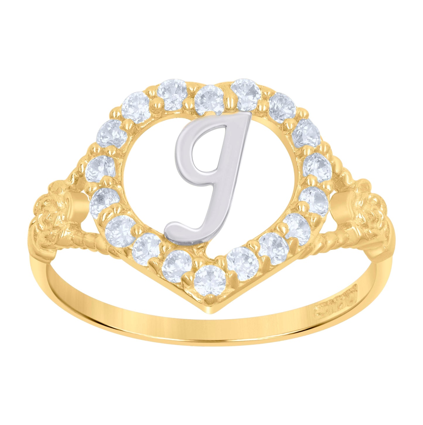 10K Two-Tone Gold Womens Cubic Zirconia Polished Finish Heart Shape Letter Initial Bridal Anniversary Engagement Wedding Ring